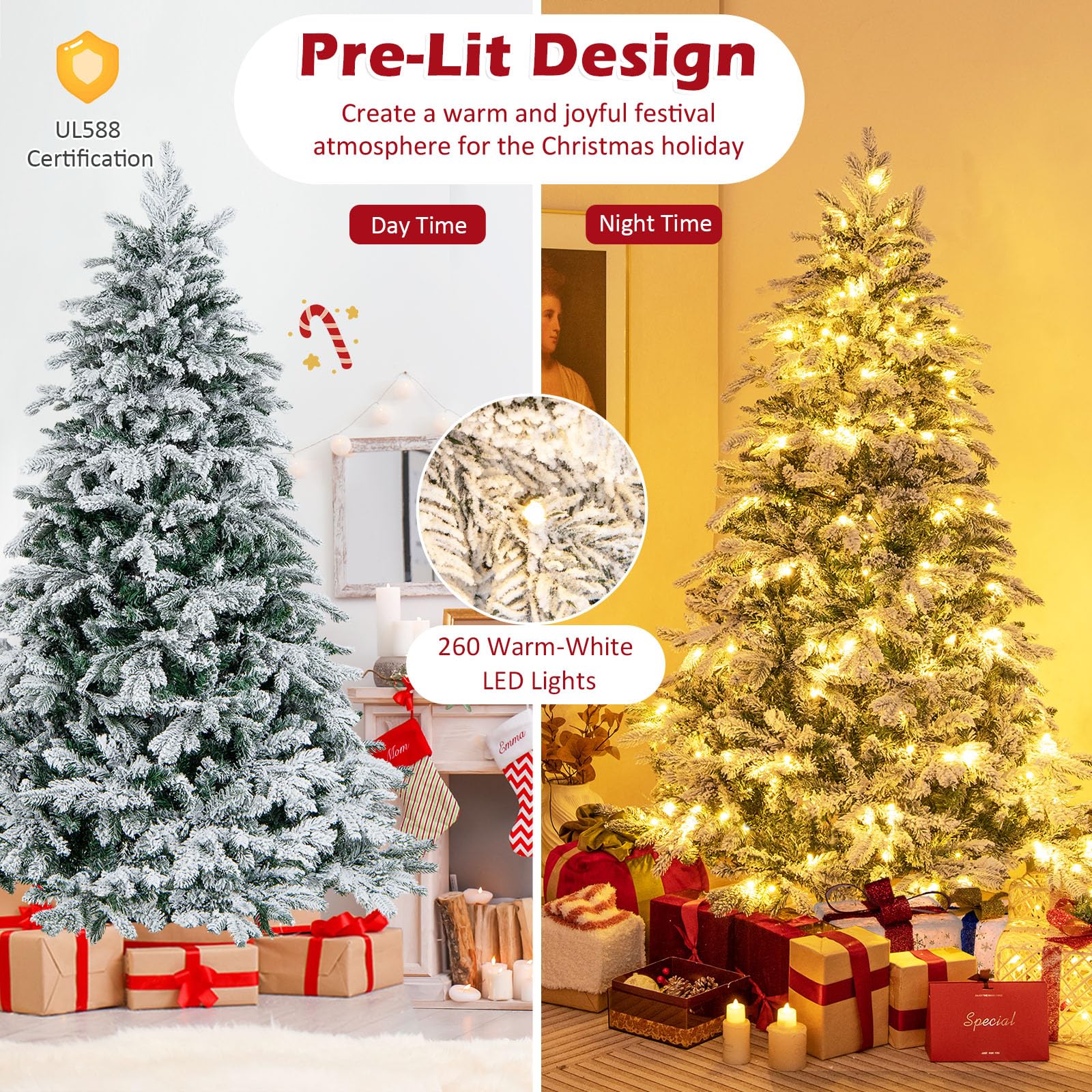 Warm White LED Tree 6ft Pre-Lit Artificial Christmas Tree With 400 ...