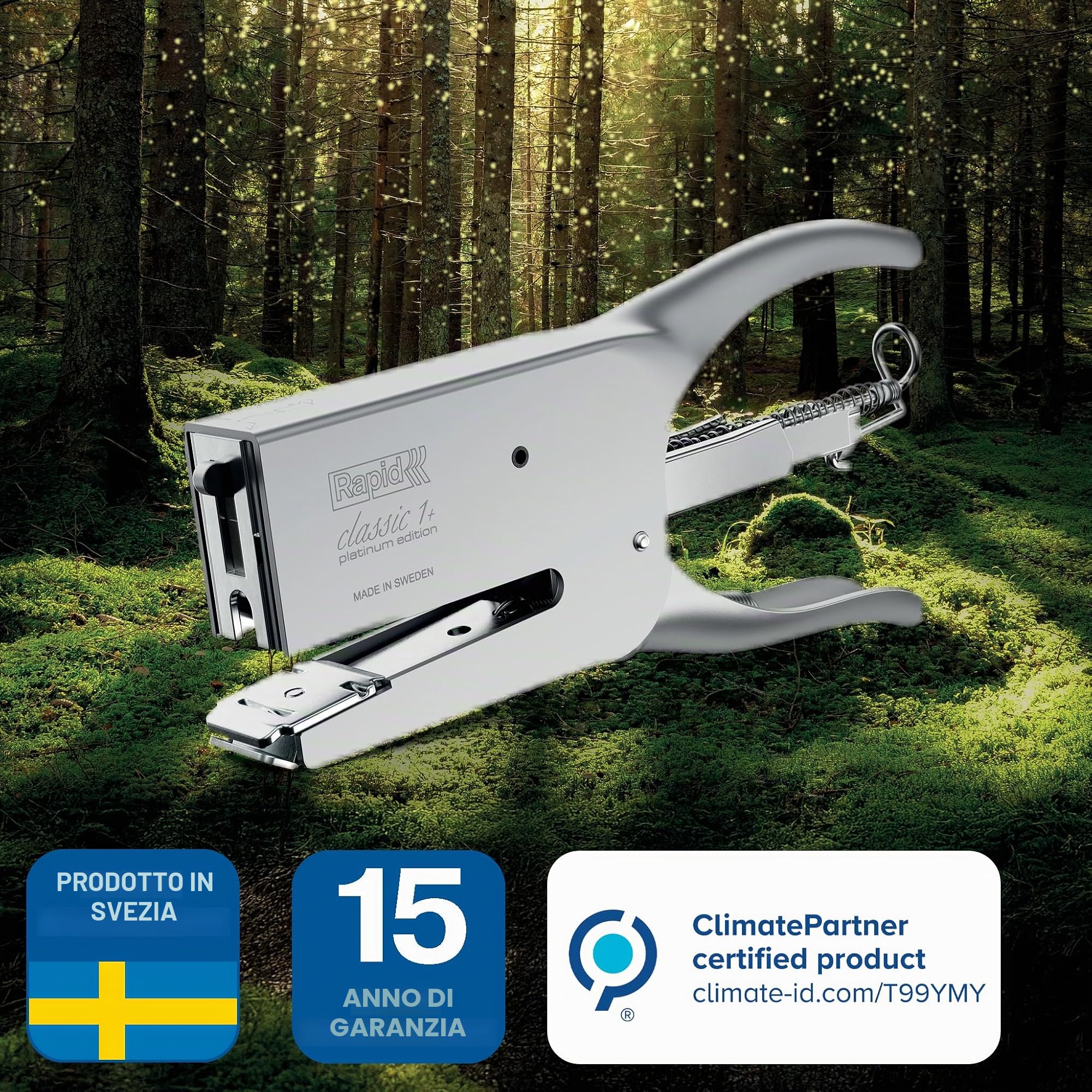 Rapid Classic K1+ Platinum Cucitrice a pinza per punti n.26, Pinzatrice compatibile con graffette n.26/6 & 26/8+, Incudine regolabile, Caricamento posteriore, Certificata ClimatePartner per, Argento
