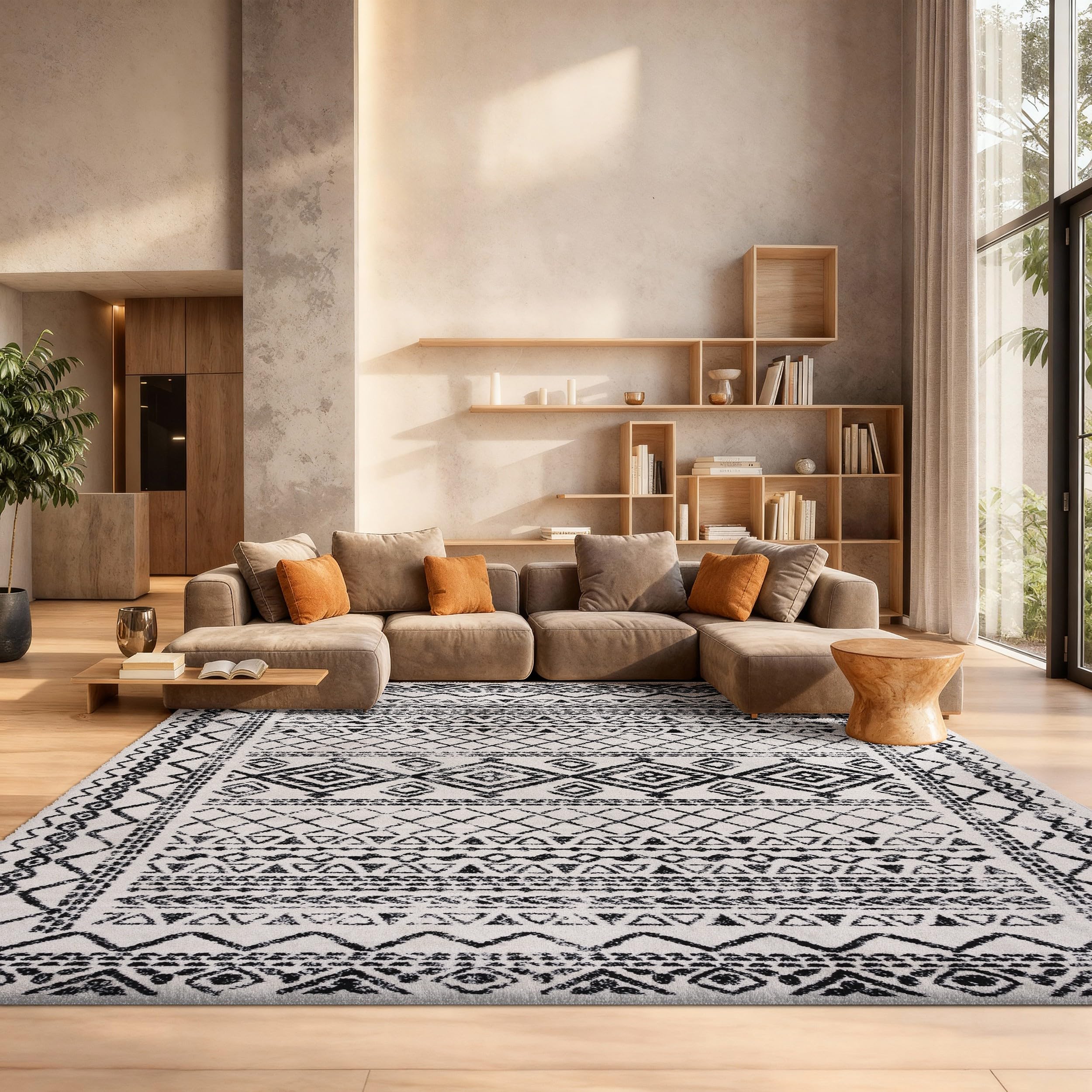 safavieh area rug 8x10 - tulum collection - large - ivory & black, moroccan boho distressed design, non-shedding & easy to clean, ideal for living room, bedroom, dining space (tul268d)