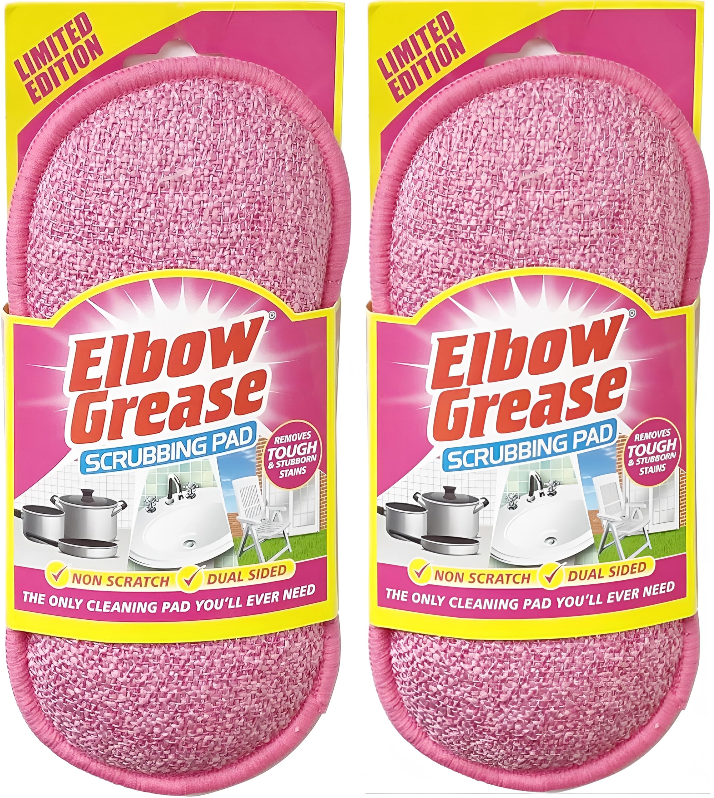 2x Elbow Grease Scrubbing Pad, Dual Sided Non Scratch Sponge, Washable & Reusable Kitchen & Bathroom Cleaning Pad, Pink – Bundled by GetInStyle Shop