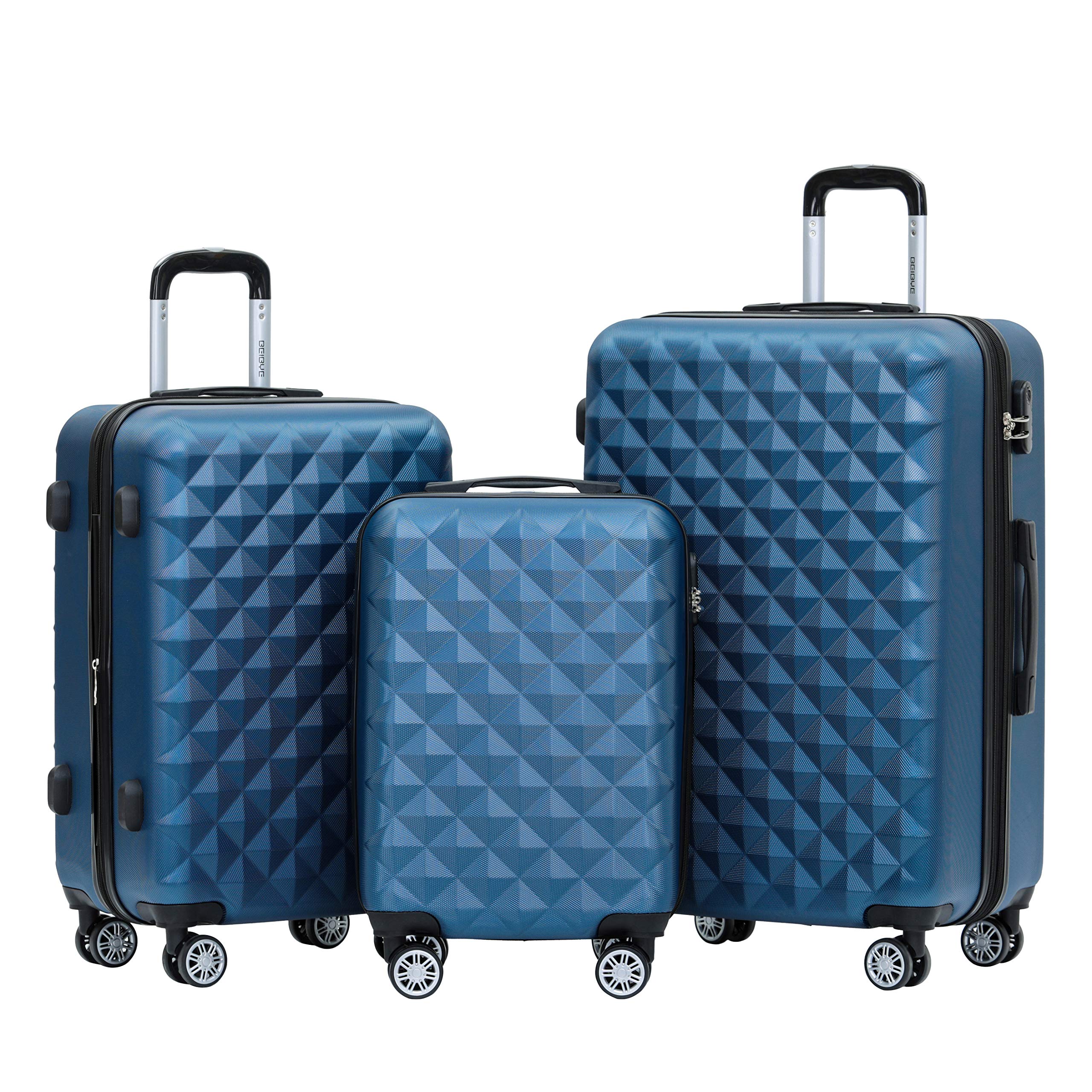 BEIBYE 2066 Hartschalenkoffer aus ABS, Reisekoffer mit 4 Zwillingsrollen und Zahlenschloss, Erweiterbarer Trolley Koffer L XL + Handgepäck M (ohne Erweiterung), Kofferset oder Einzelkoffer