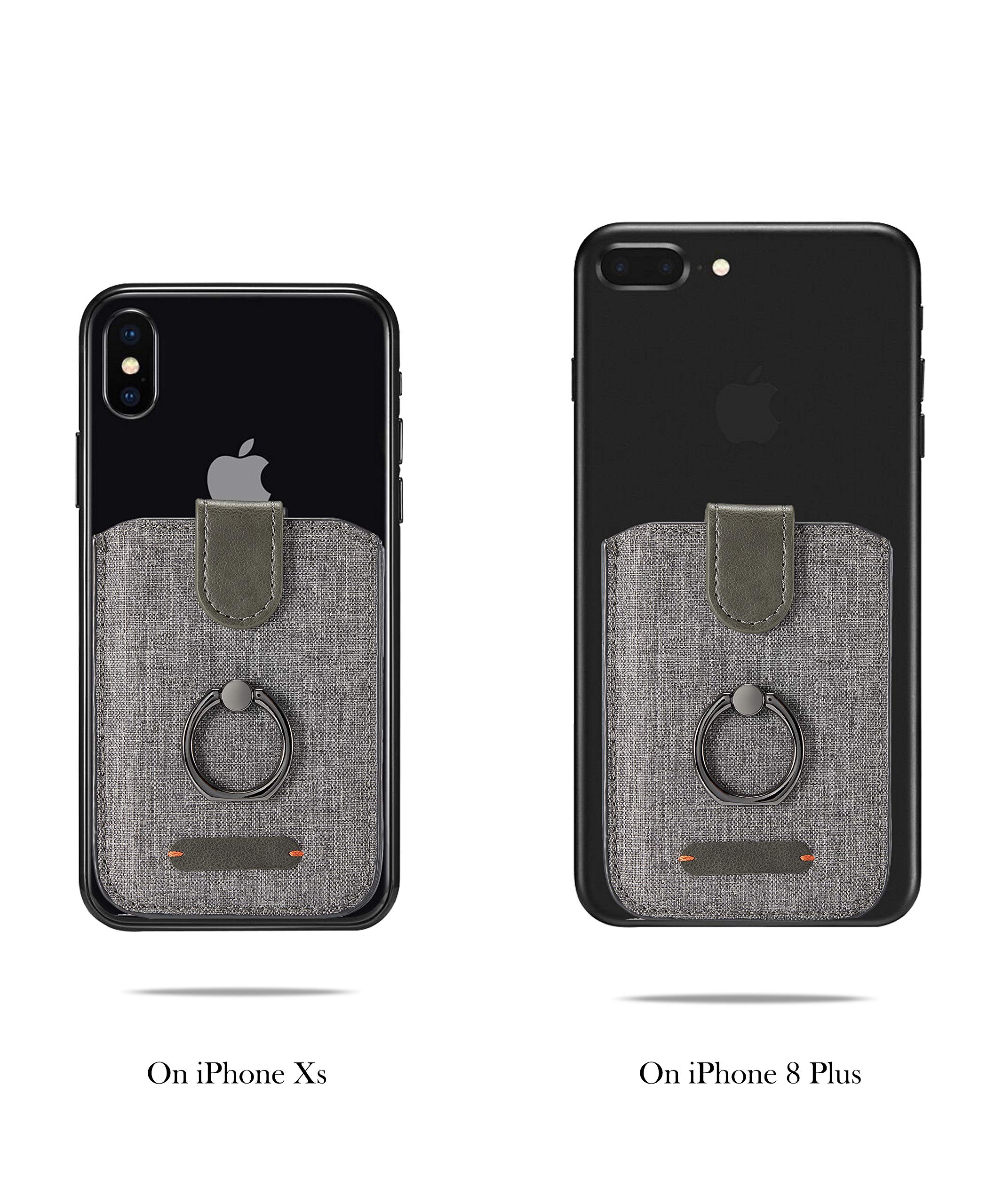 KEEPXYZ Etui na karty kredytowe na tył telefonu RFID 5 Pull Card Cash Cell Wallet Pocket Canva Leather Case do smartfonów (szary)