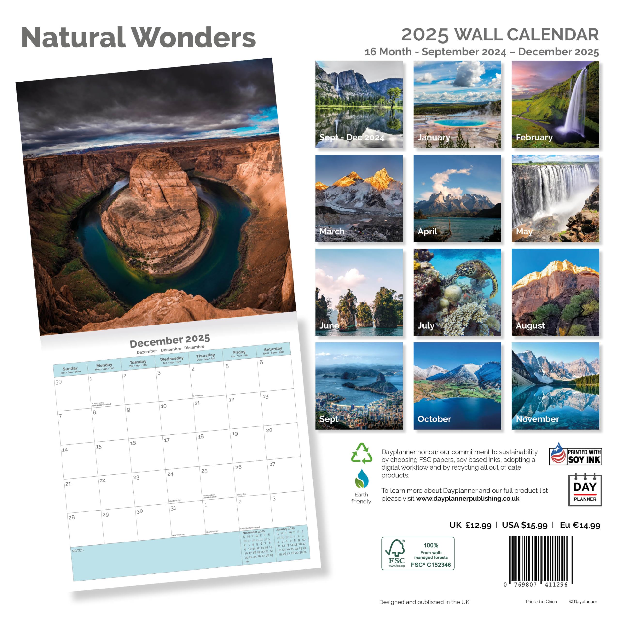 Dayplanner Publishing Natural Wonders Calendar 2026, Large Square Wall Calendar With Organisational Stickers, 16 Month - Image 2