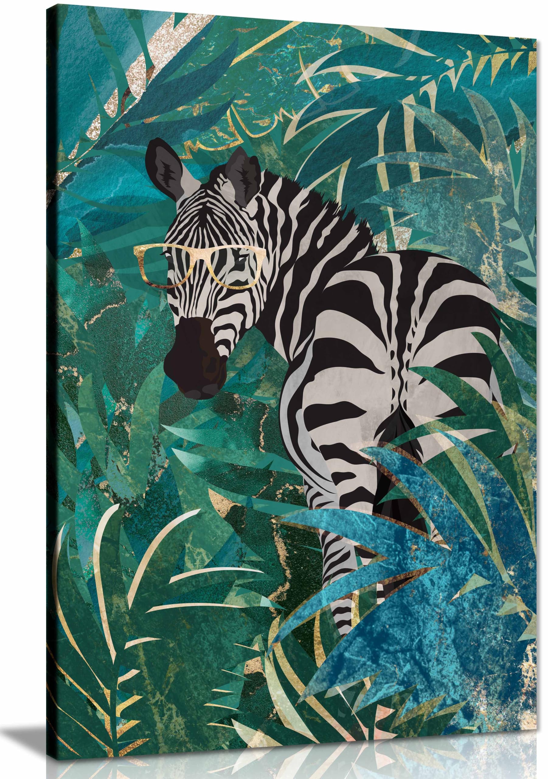 Panther Print Framed Canvas Zebra In The Jungle 2 Print, Pictures For Home Walls, Bedroom, Living Room & Bathroom Decor 76X51cm (30X20in)
