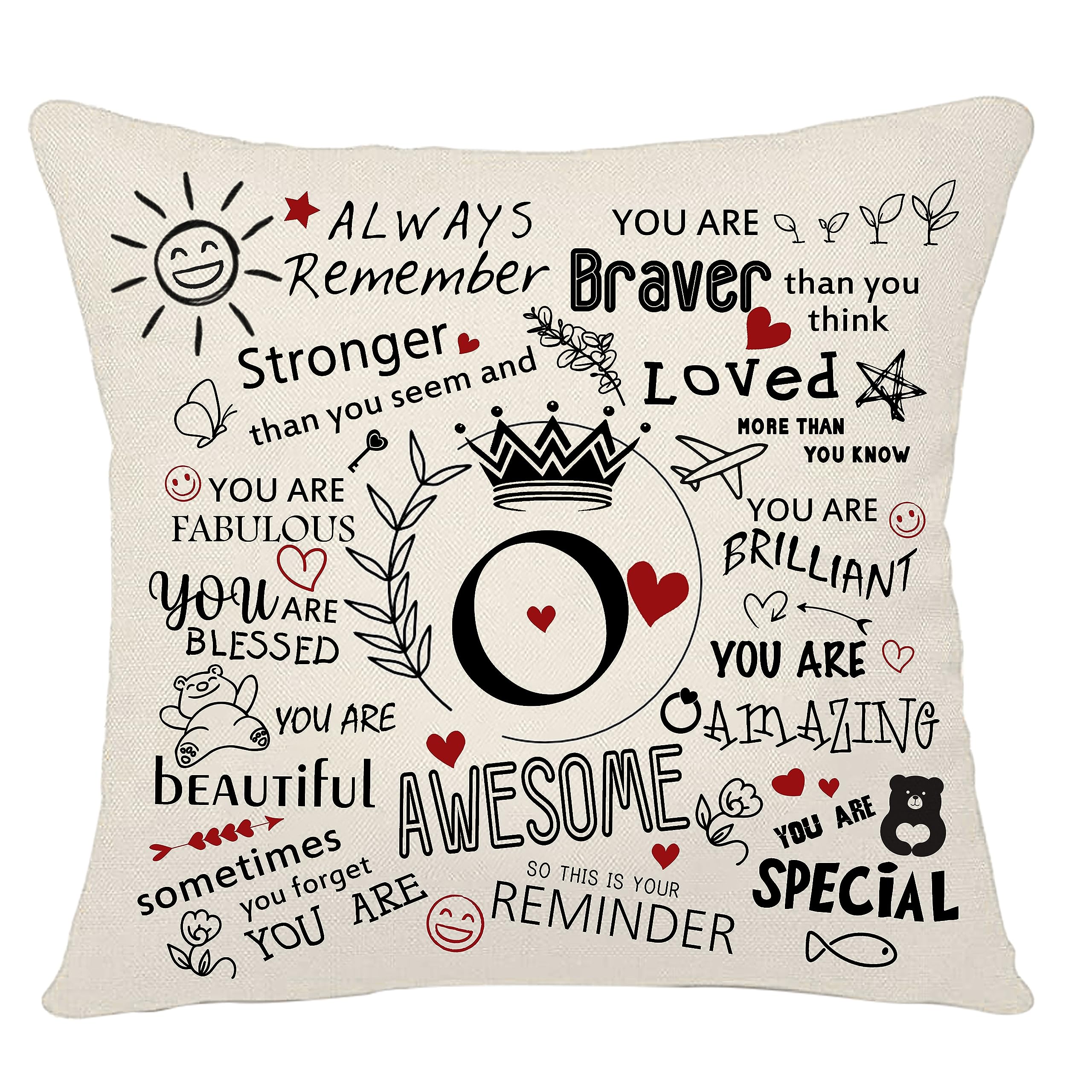 Bacmaxom Inspirational Quote Cushion Cover with A-Z Initial Letters - Inspirational Gifts for Women, Men, Girls, Boys, Family & Friends - Cheer Up, Positive Gift for Graduation, Birthday (O)