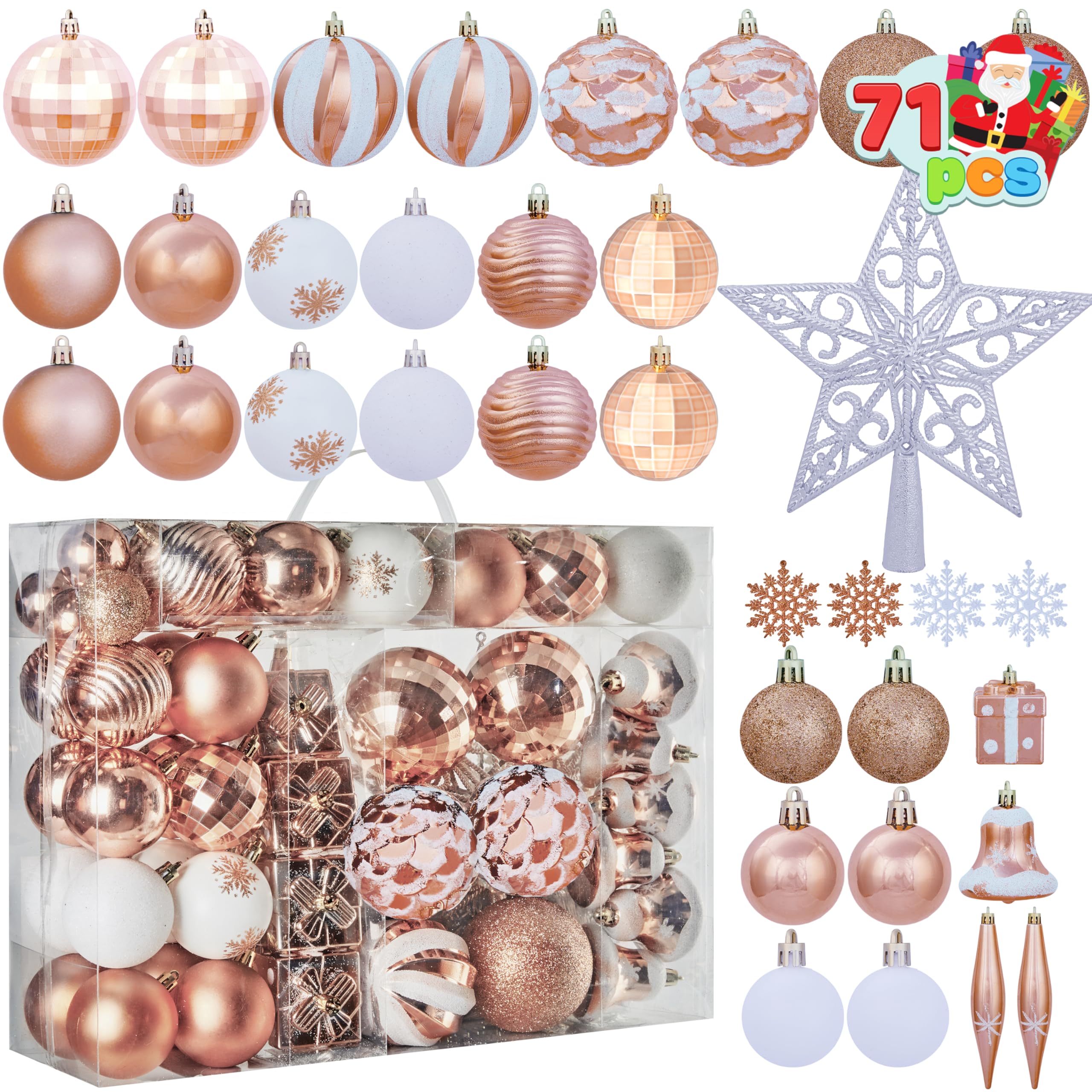Joiedomi 71 Pcs Christmas Ornaments Set, Assorted Christmas Ball Ornaments with Star Tree Topper, Xmas Shatterproof Hanging Decoration for Tree Decor Wreath Garland Party Supplies (Champagne & White)