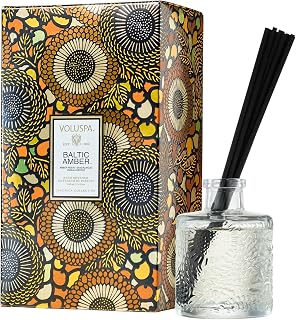 Voluspa Baltic Amber Scented Reed Diffuser 3.4oz - Luxurious Amber Resin, Sandalwood, Cedar & Vanilla Orchid Home Fragrance, Handcrafted USA