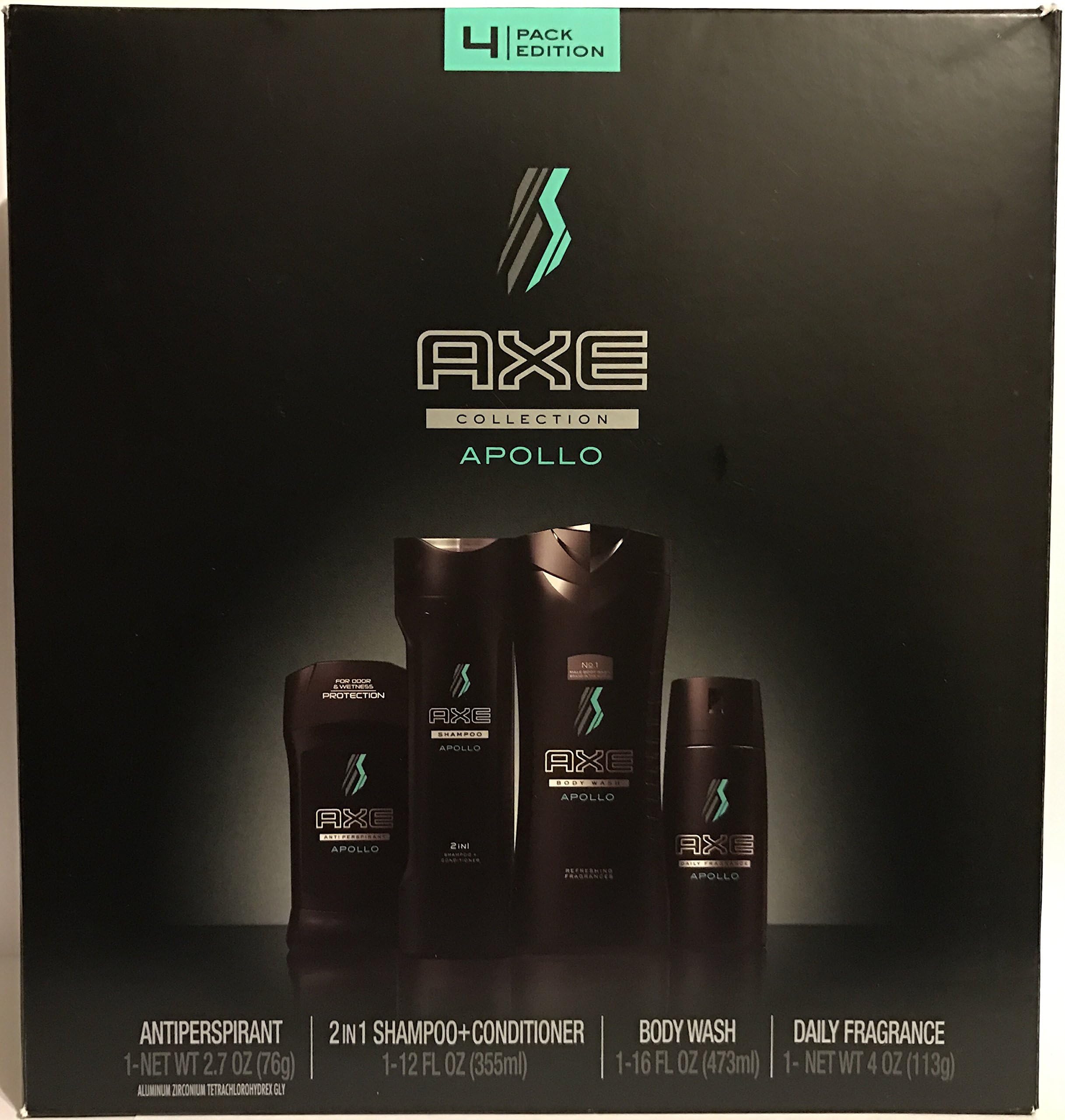 AXE New 2016 APOLLO 4 Piece Box Set for Him (Daily Fragrance Body Spray, Antipersperant Stick, Shower Gel, 2-IN-1 Shampoo Conditioner