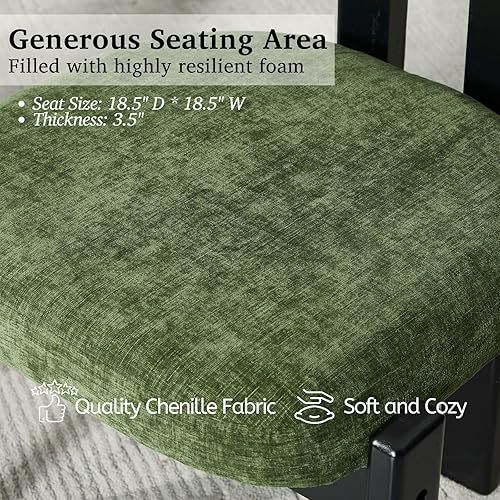 Miniatura 5 de LukeAlon Juego de 2 sillas de comedor de chenilla, modernas sillas de cocina tapizadas sin brazos con patas de madera negras, respaldo curvado,
