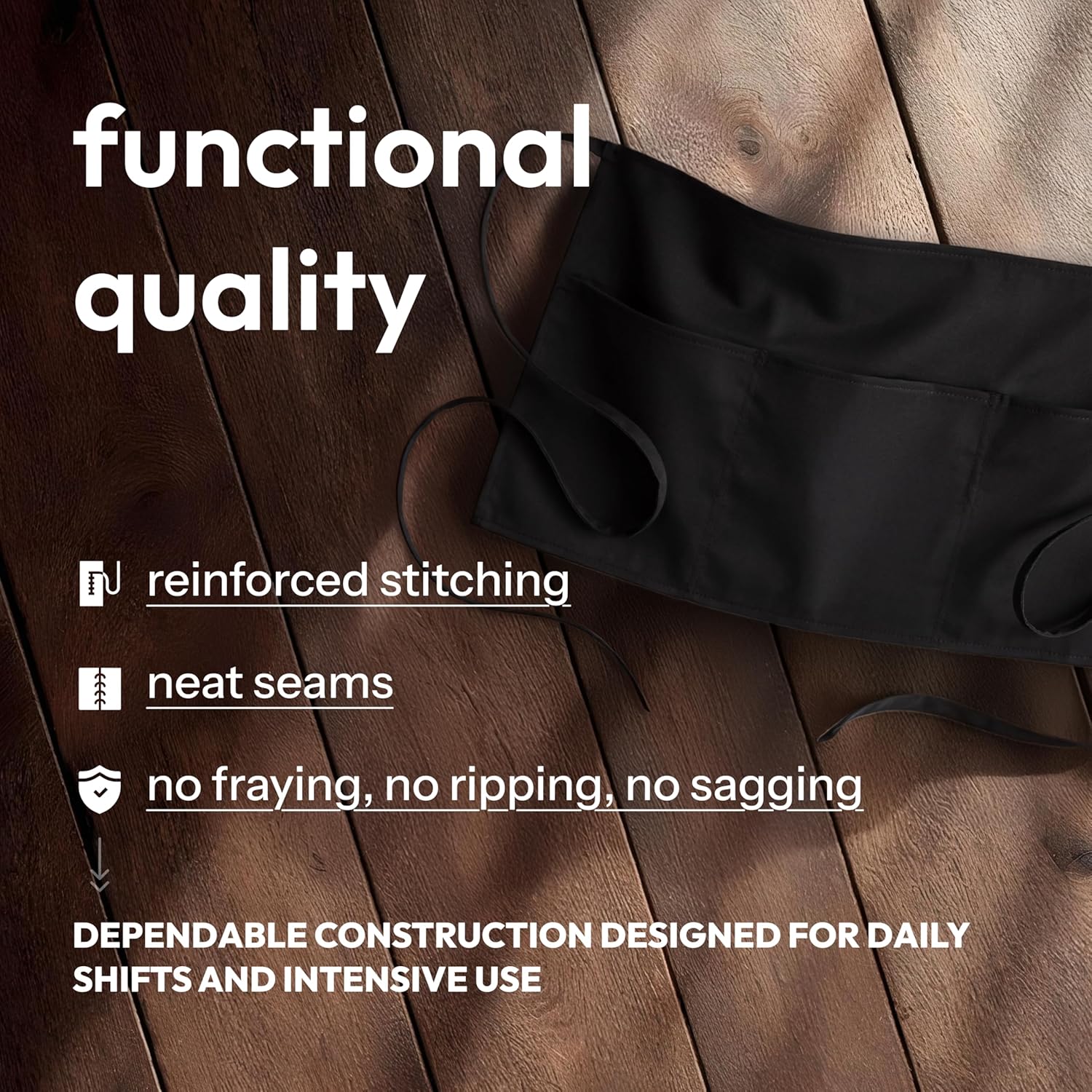 White Classic 12 Pack - Black Server Waist Aprons with 3 Pockets, Waitress Half Apron - Image 4