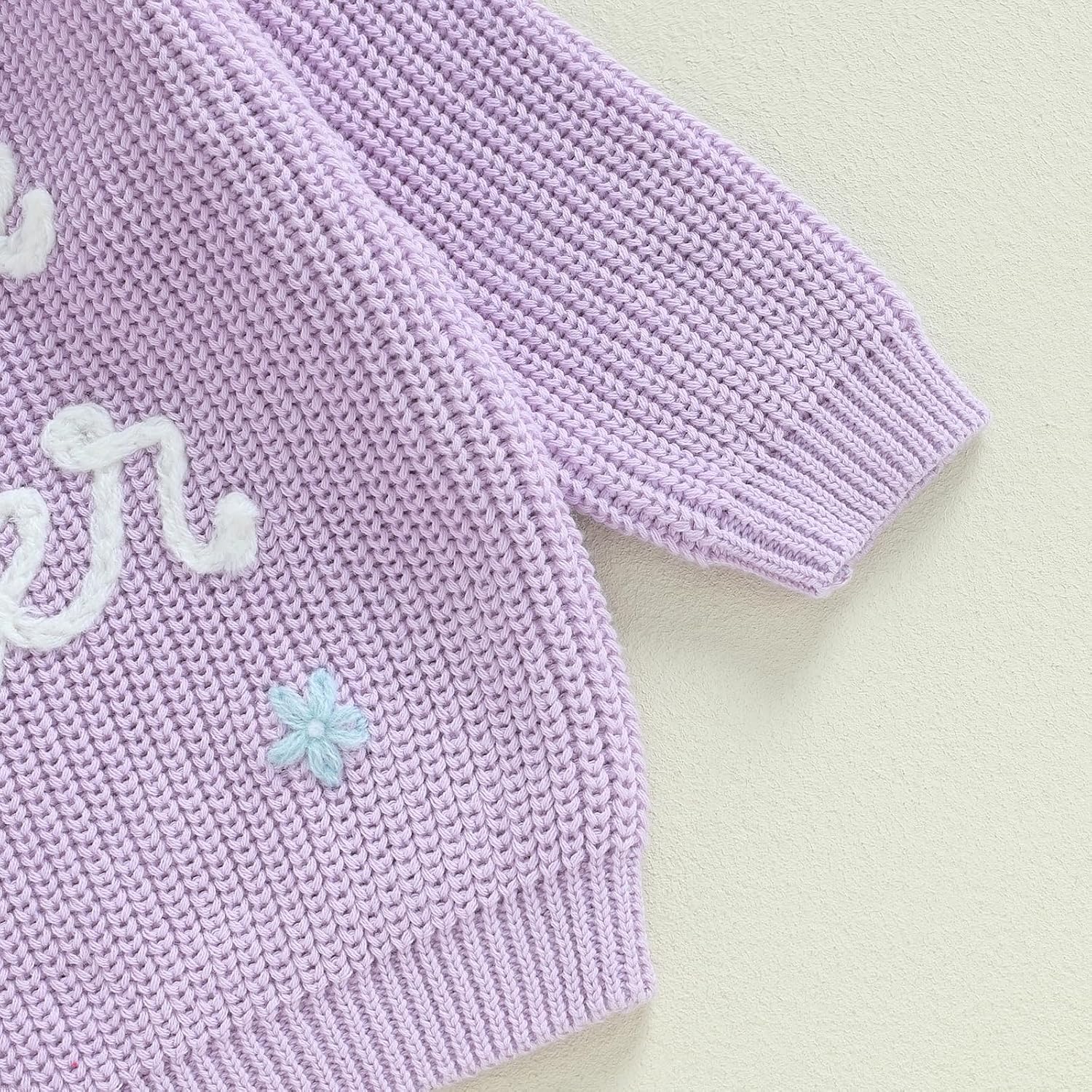 Baby Girl Fall Sweater Floral Letter Embroidery Long Sleeve Round Neck Chunky Knitwear Fall Winter Warm Pullover Top