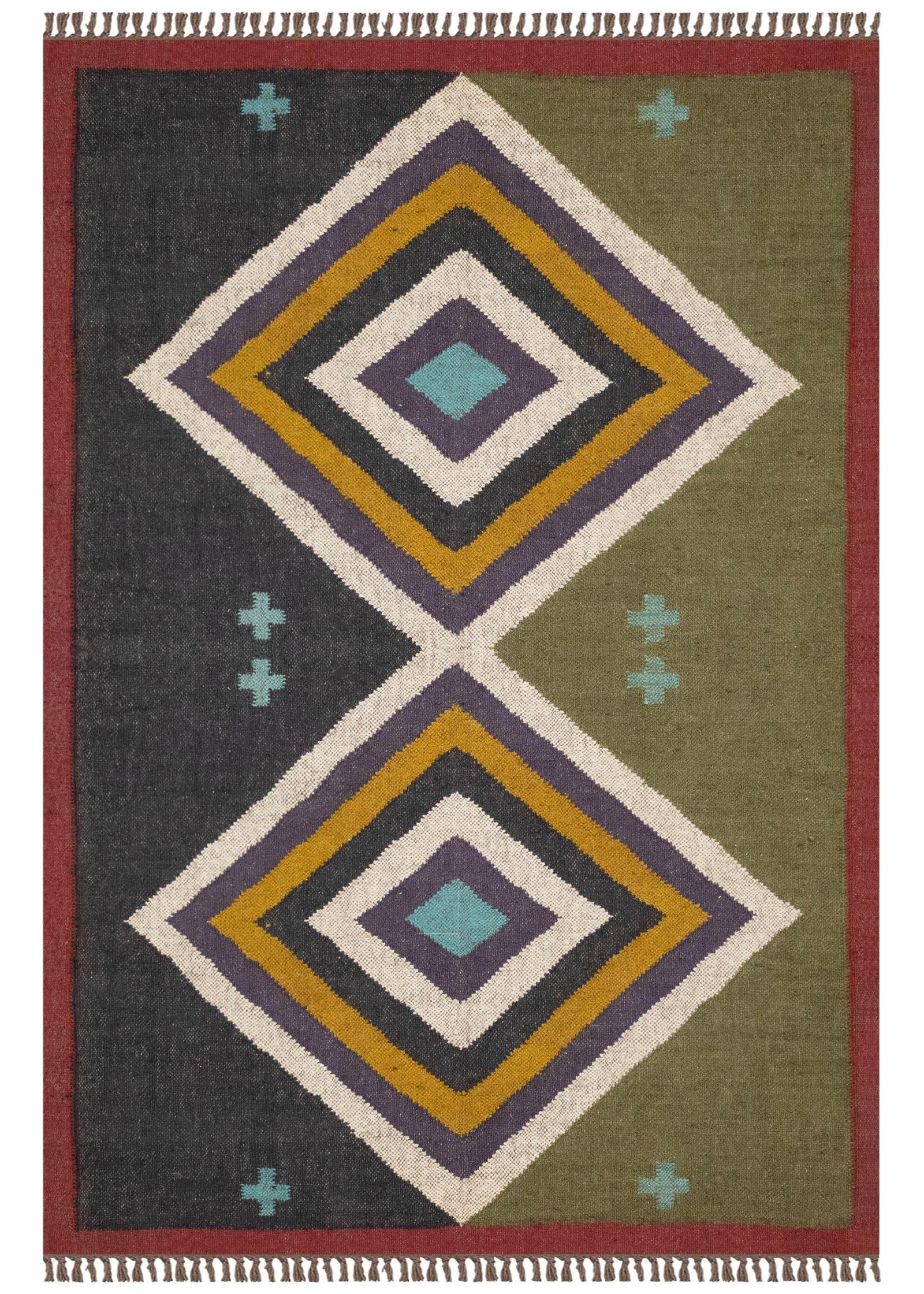 Tapis kilim en laine et jute tissé main, l'excellence géométrique rose et noir