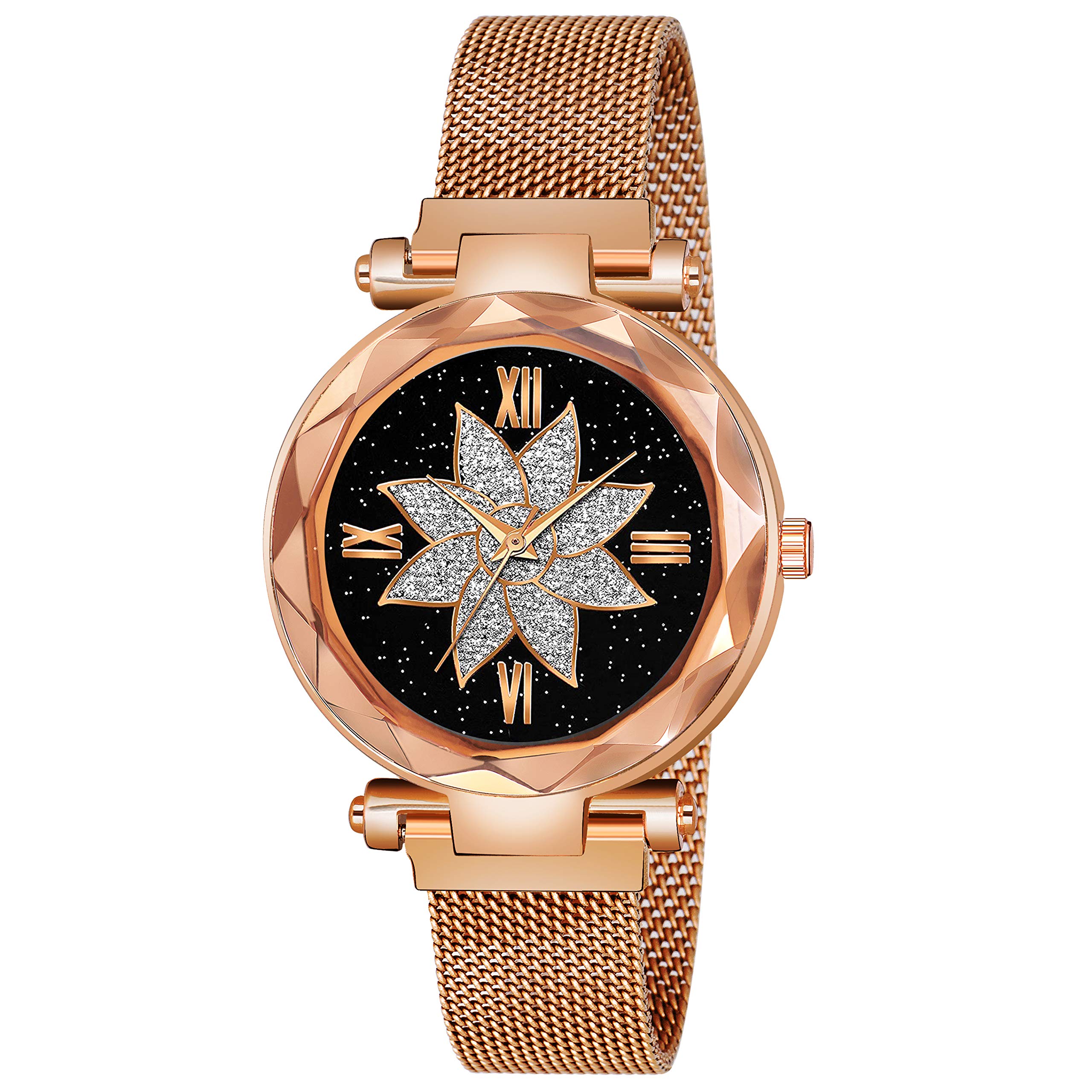 Red Robin New Flower Design Round Black Dial with Latest Stylish Rosegold Magnet Belt Analogue Watch - for Women & Girls (B092D7S864) Amazon Price History, Amazon Price Tracker