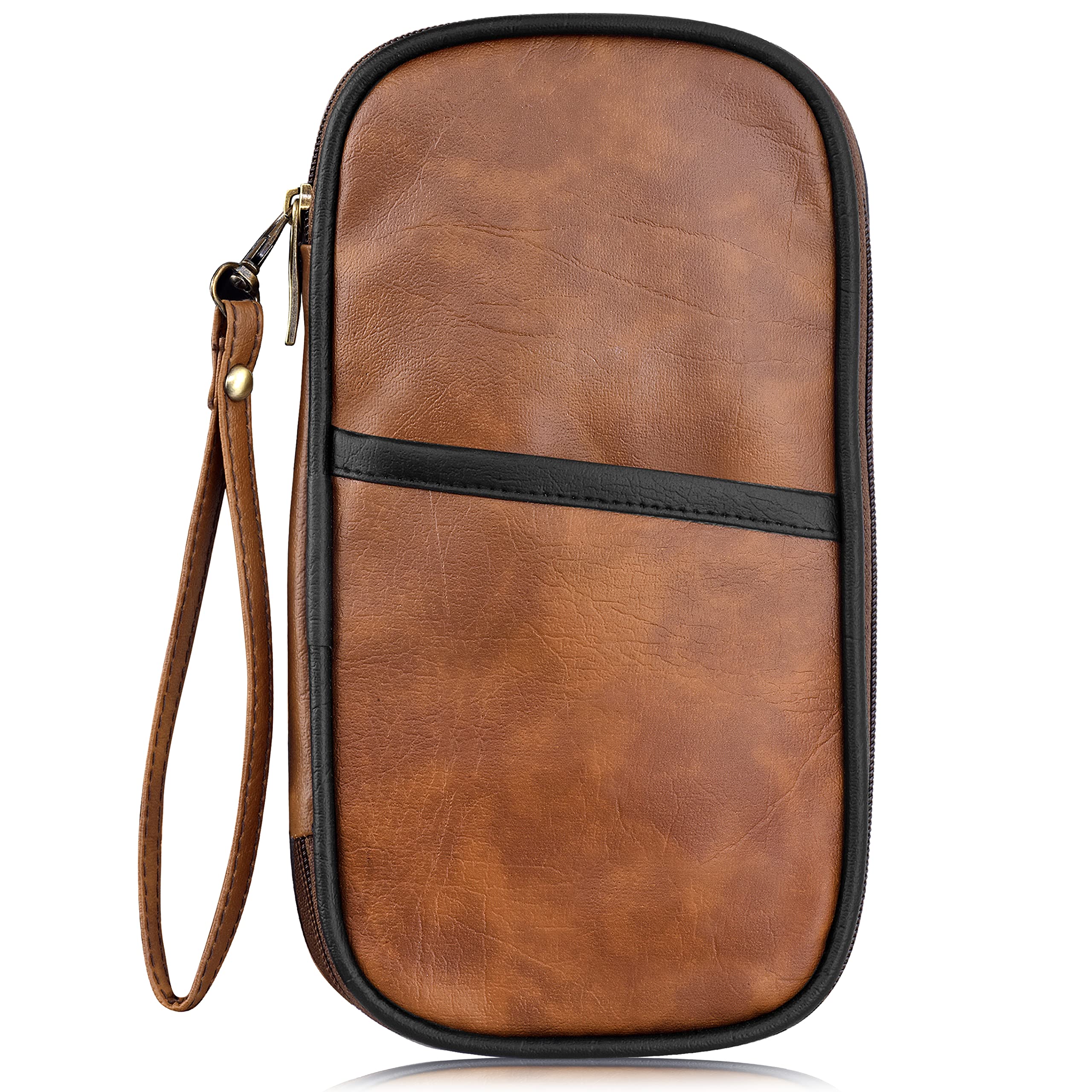 Travel Passport Holder with RFID Blocker, Water-Resistant PU Leather Passport Wallet with Wrist Strap, Multiple Family Airplane Document Organizer for Card, Boarding Pass, Id & Cash (Tan)-image-12