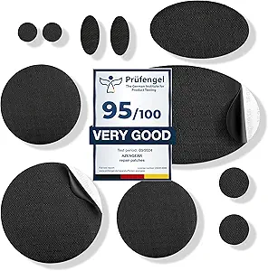 aZengear Repair Patches - Waterproof, Self-Adhesive, Tear-Cold-Heat-Resistant Nylon Polyester Fix Puffer Coats, Gear, Tents (11 Pieces, Solid Black)