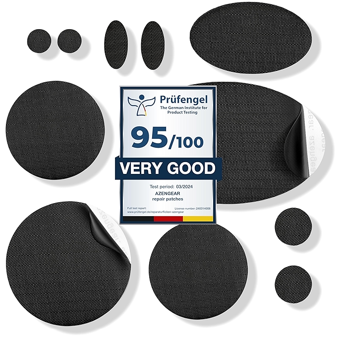 aZengear Down Jacket Repair Patches - Self-Adhesive, Waterproof, Rip-Stop Nylon Fabric