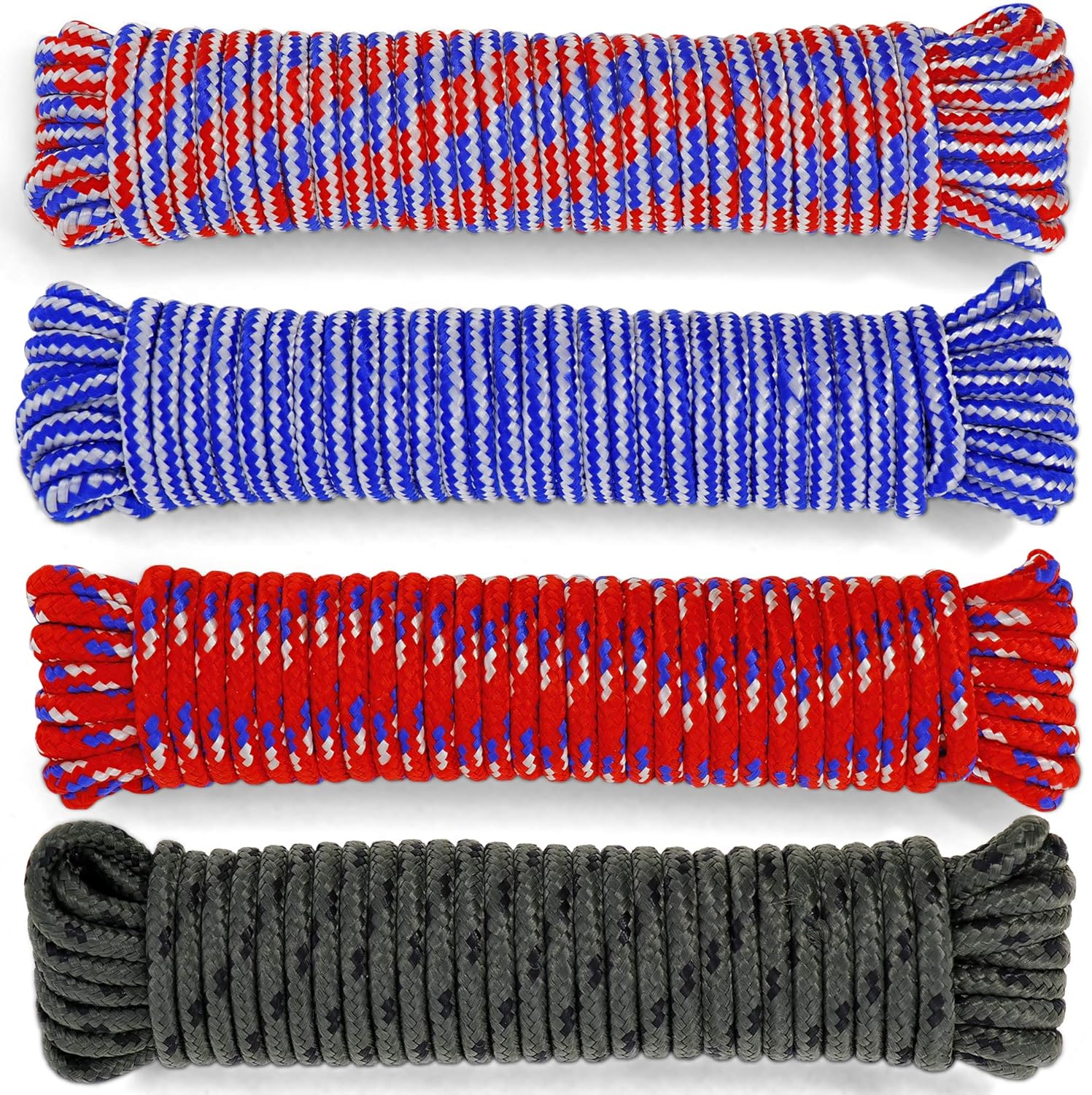 Diamond Braid 5/16” X 33 Ft Low Stretch All Purpose Poly Rope, Heavy Duty, Rot Resistant Utility Cord, with Superior Knot Retention | Great for Pull, Tie, Swing (Random Color) – by Pildex
