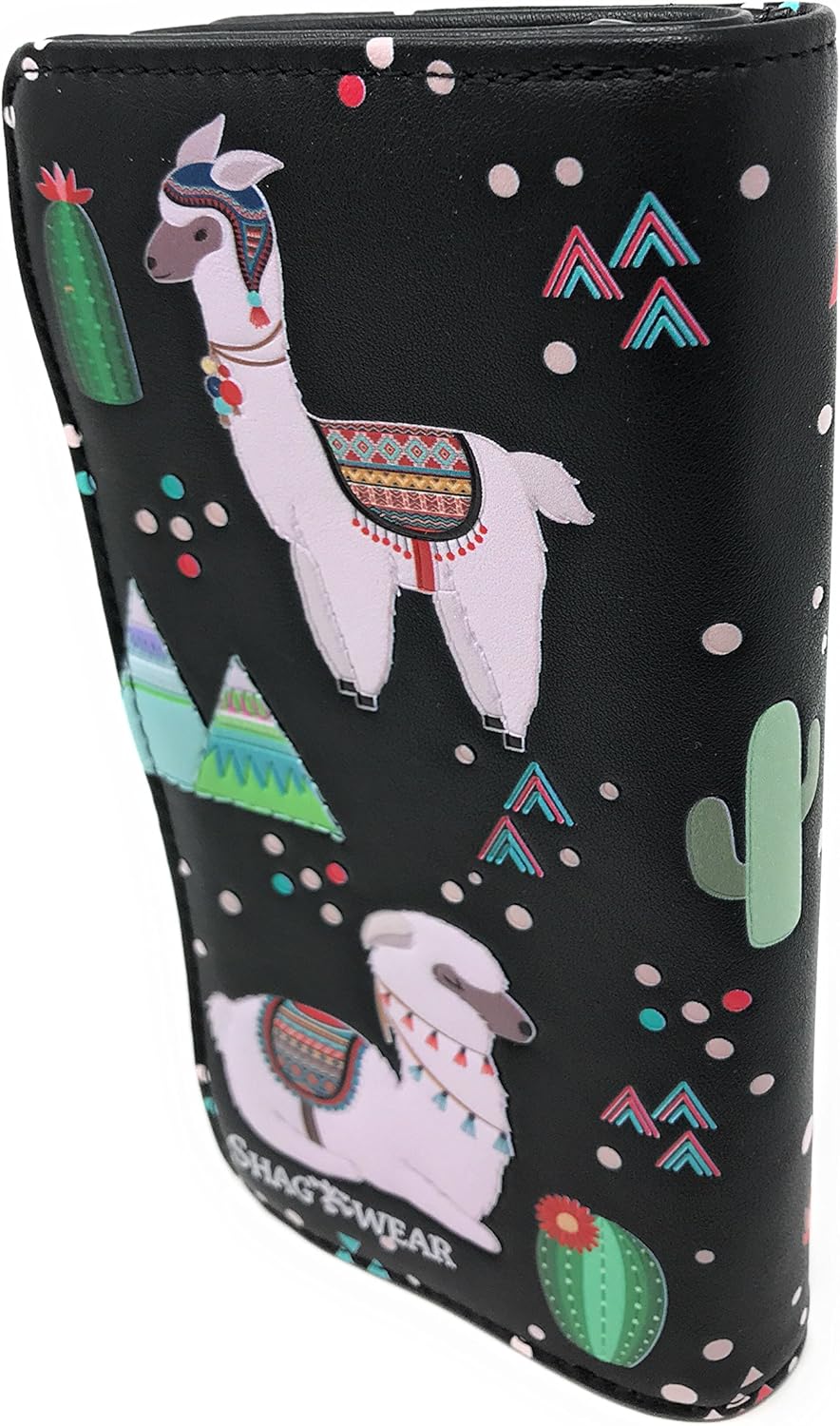 Shag Wear Llama Large Animal Wallet for Women and Teen Girls Vegan Faux Leather 7" Black