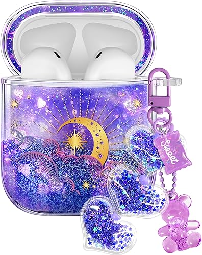 Coralogo Funda para Airpods de 21 generación - Líquido de arena movediza linda mujer niña mujer estética brillante brillante brillante púrpura