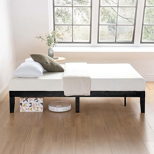 Miniatura 3 de Mellow Naturalista Classic 12 Inch Solid Wood Platform Bed with Wooden Slats, Twin, Black Negro