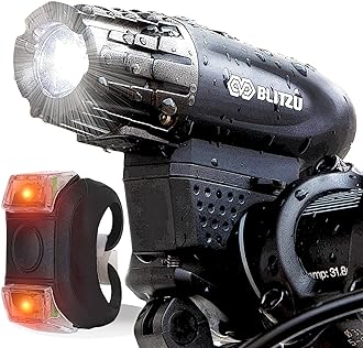 BLITZU USB-C Rechargeable Bike Lights Set with Bell – Super Bright Front Headlight & Rear Taillight for Night Cycling, Water-Resistant Safety Lights, Tool-Free Install for Men, Women & Kids