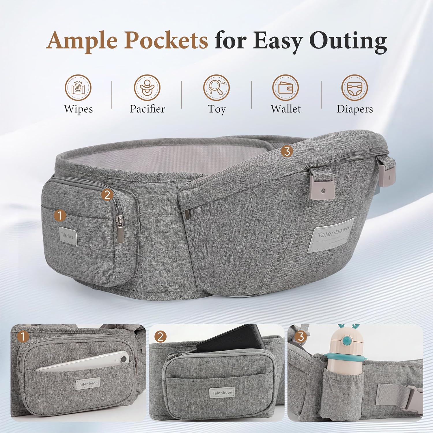 Baby Carrier, 6-in-1 Newborn to Toddler, Carrier with Hip Seat Lumbar Support 7-41 lbs, Adjustable Baby Holder Carrier for All Seasons & Positions