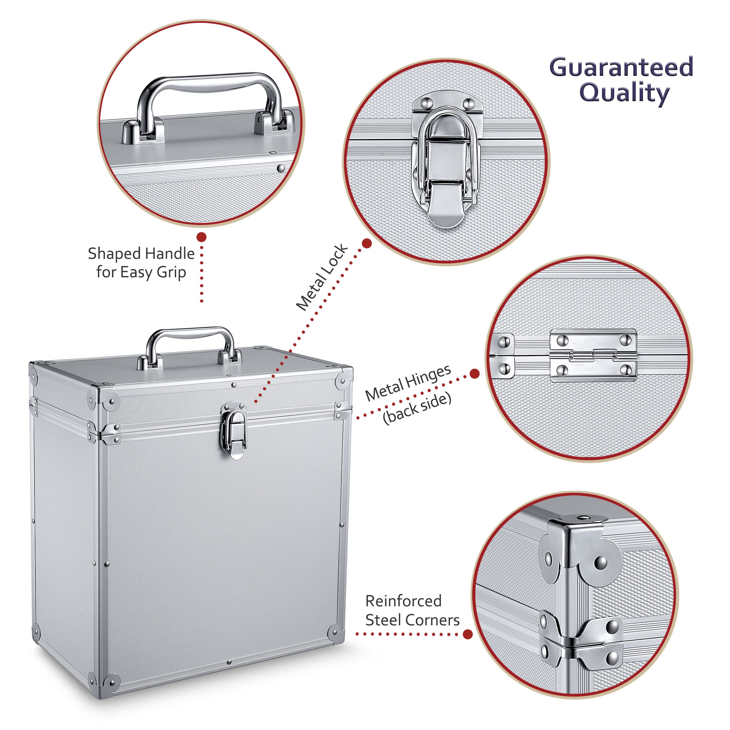 VINYL BUDDY 12'' Alluminium-Schallplattenkoffer, für bis zu 40 LPs, inklusive 40x 12-Zoll-Äußere Schallplattenhüllen', argento, 33 cm x 34 cm x 19 cm, Valigia