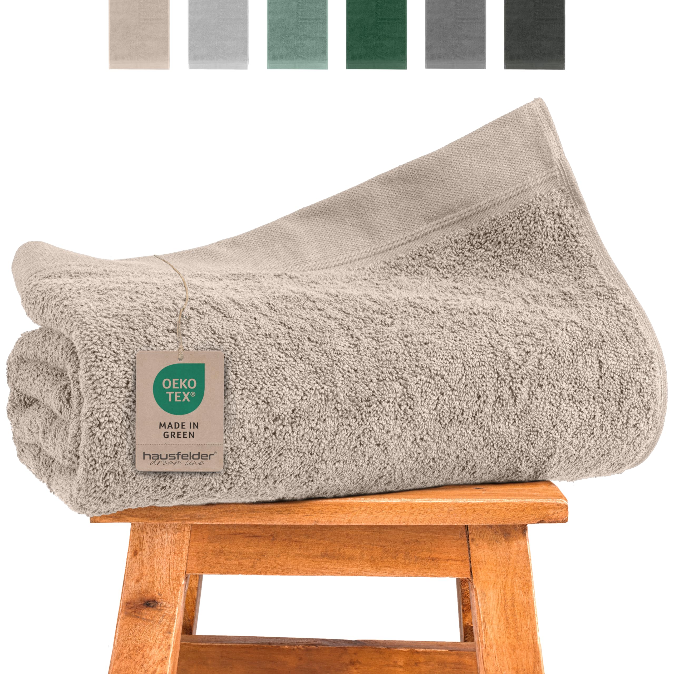 Hausfelder Saunatuch beige 80 x 200 cm – Saunahandtuch groß 500 g/m² aus 100% Baumwolle, saugstark & weich, Badehandtuch groß für Sauna, Strand & Wellness, Ökotex Zertifiziert