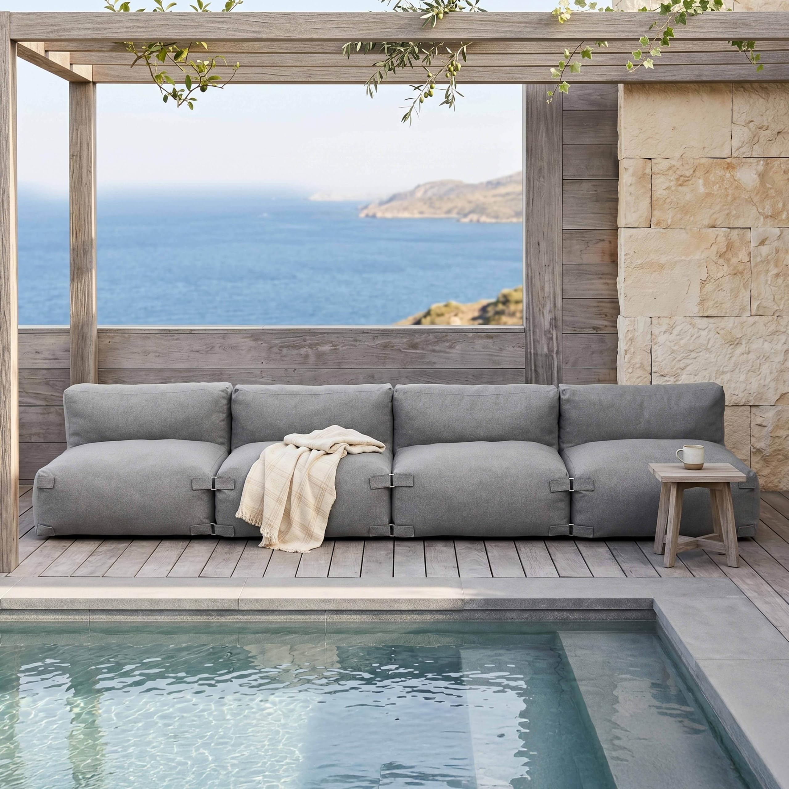 Oviala Salon de Jardin modulable 4 Places Gris - Mixi