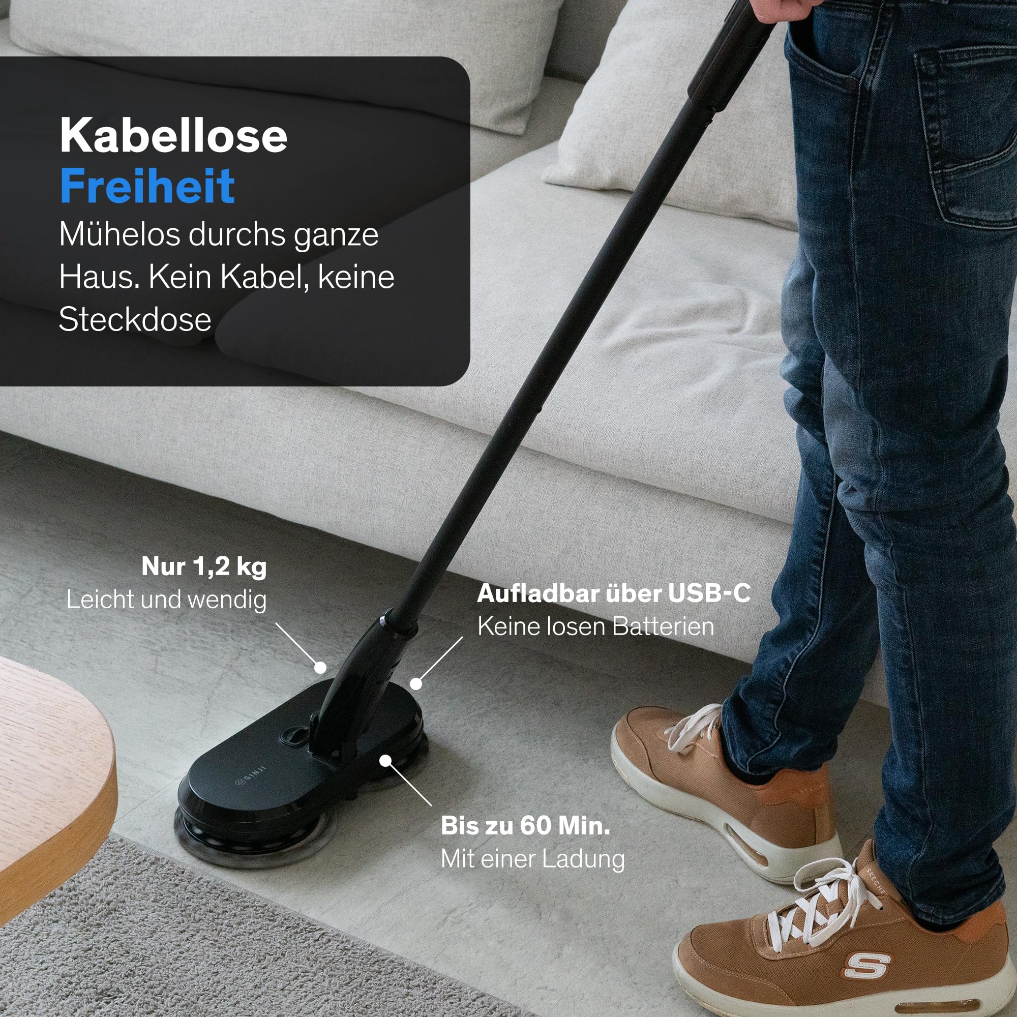 Sinji Elektrischer Wischmopp Kabellos, Akku Bodenwischer mit Sprühfunktion