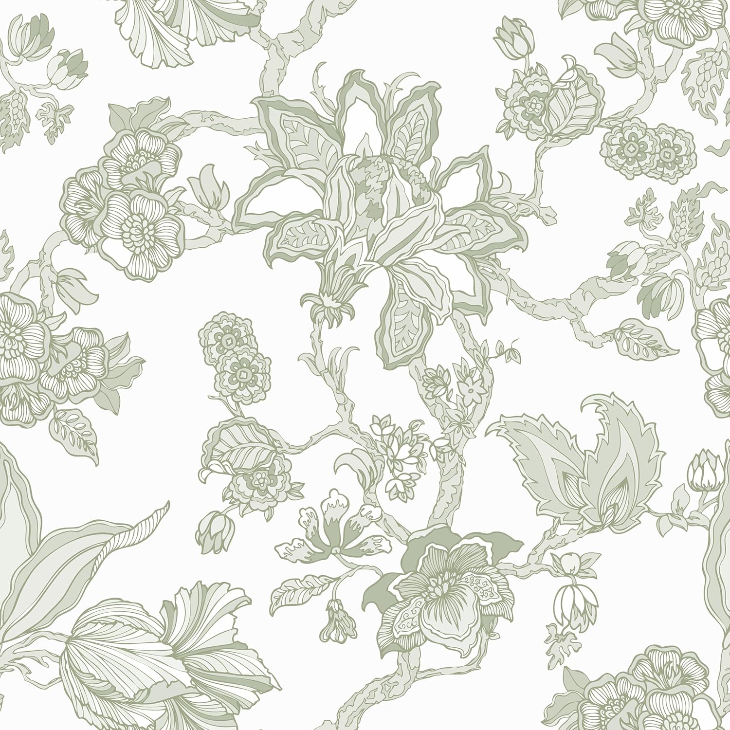 Green Floral Wallpaper Peel and Stick Vintage Floral Contact Paper for Cabinets Countertops 17.5"x102" Green Flower Wallpaper Self Adhesive Waterproof Contact Paper for Liner Walls Bedroom