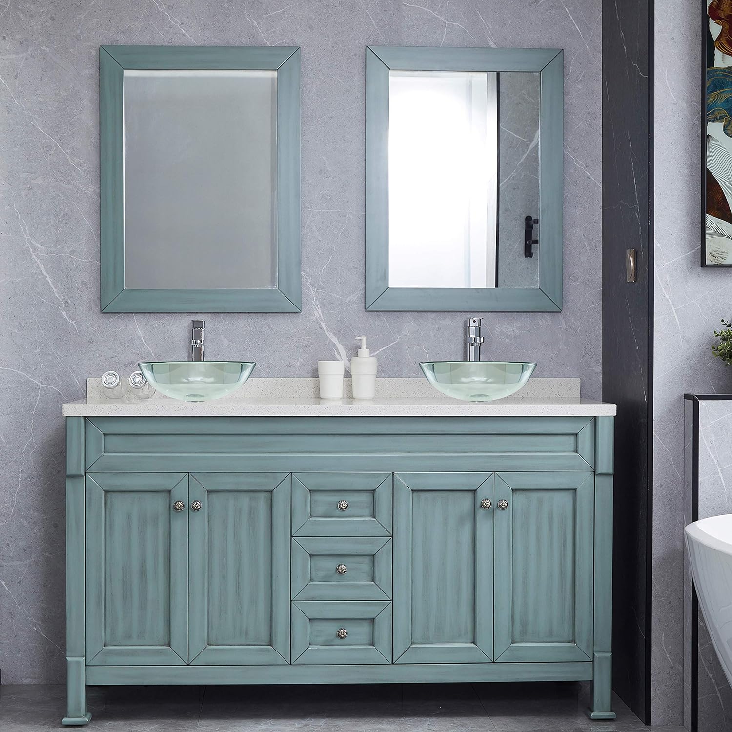 Best Cyber Monday 🔥 PetusHouse Clear Tempered Glass Bathroom Vessel Sink and Pop Up Drain Combo, Round Above Counter Bathroom Vessel Vanity Sink Washing Art Basin Bowl