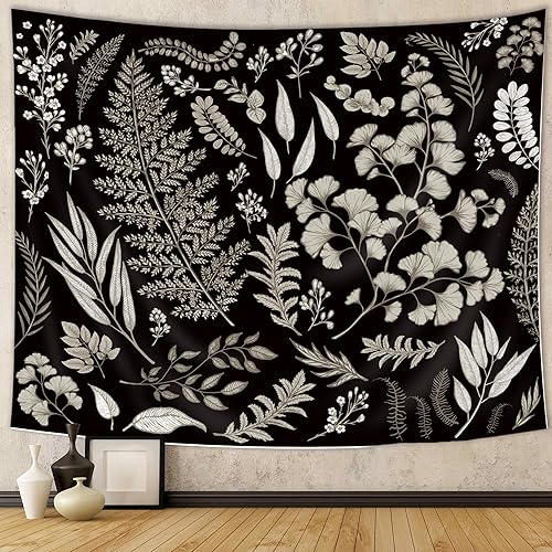SVBright Tapiz de tela botánica para colgar en la pared 59 pulgadas de ancho x 51 pulgadas de alto eucalipto vintage simple verde salvia negro hojas