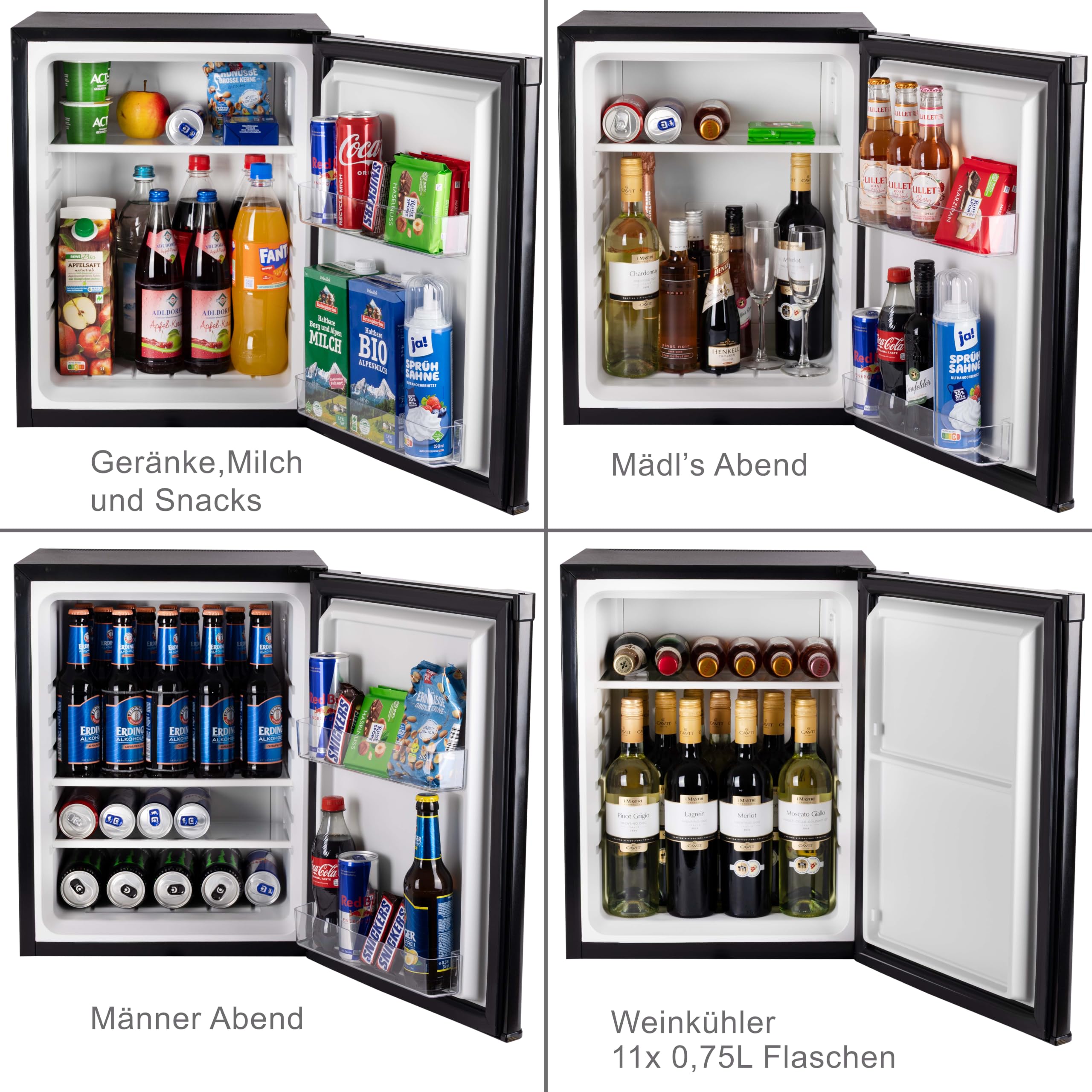 40 Liter Mini Kühlschrank LAUTLOS geräuschlos, Minibar mit Schloss, 5°-18°C