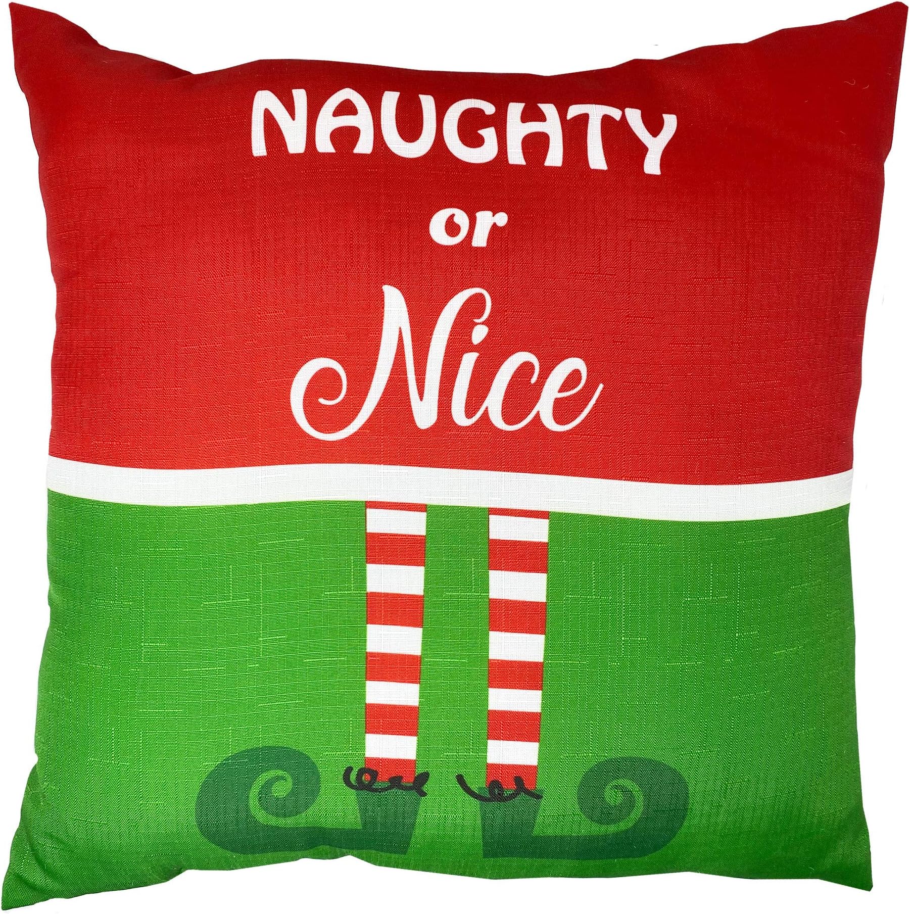 Elrene Home FashionsElrene Home Fashions Elf Naughty or Nice Holiday Decorative Throw Pillow for Sofa Couch Christmas Décor, 18"x18", (18 in x 18 in), Multi