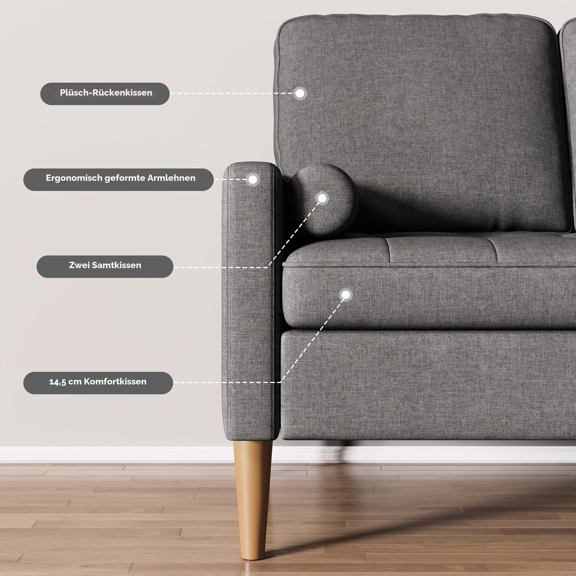 Sofa 2 Sitzer Klein, 121cm Couch 2 Sitzer, Kleine Stoffcouch