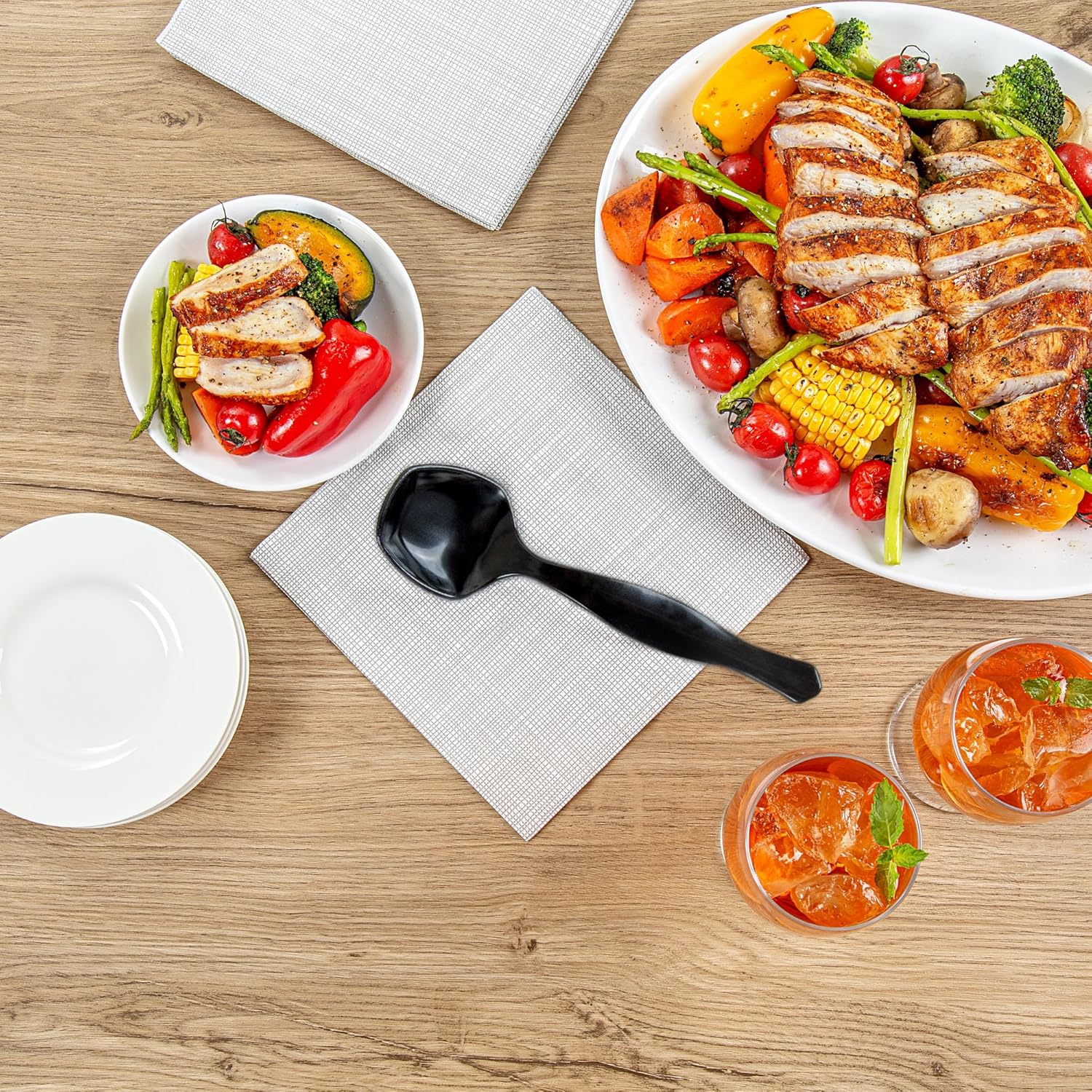 Restaurantware-Cater Tek 8 Inch Serving Spoons, 100 Disposable Spoons For Catering - Ergonomic Handle, Heavy-Duty, Black Plastic Food Spoon, Elegant, For Weddings, Buffets, Or Catering Events