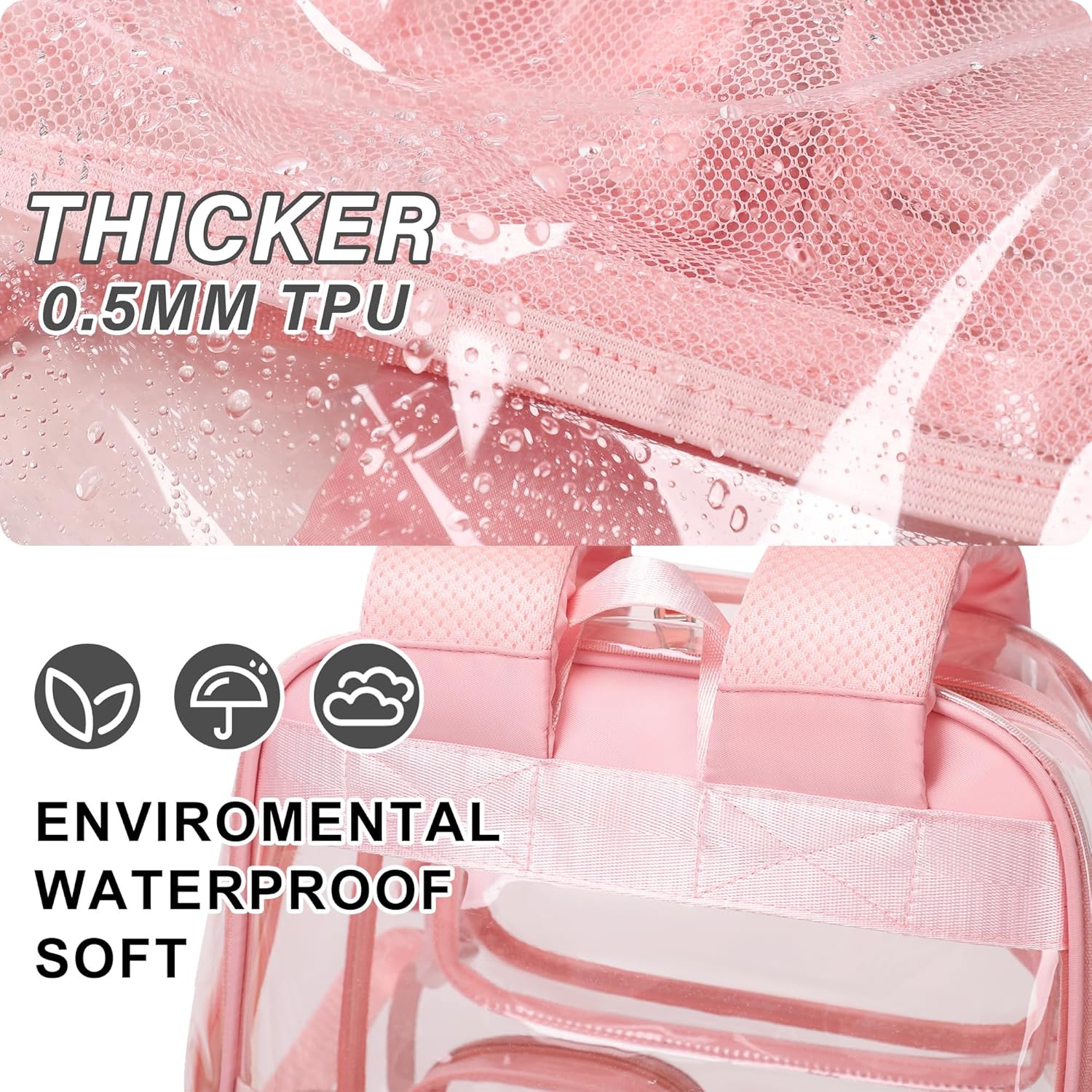 LXYGD Clear Backpack for School Stadium Approved Transparent Heavy Duty See Through College Bookbag Travel Work Daypack Security for Teens Girls Women Students (Pink)