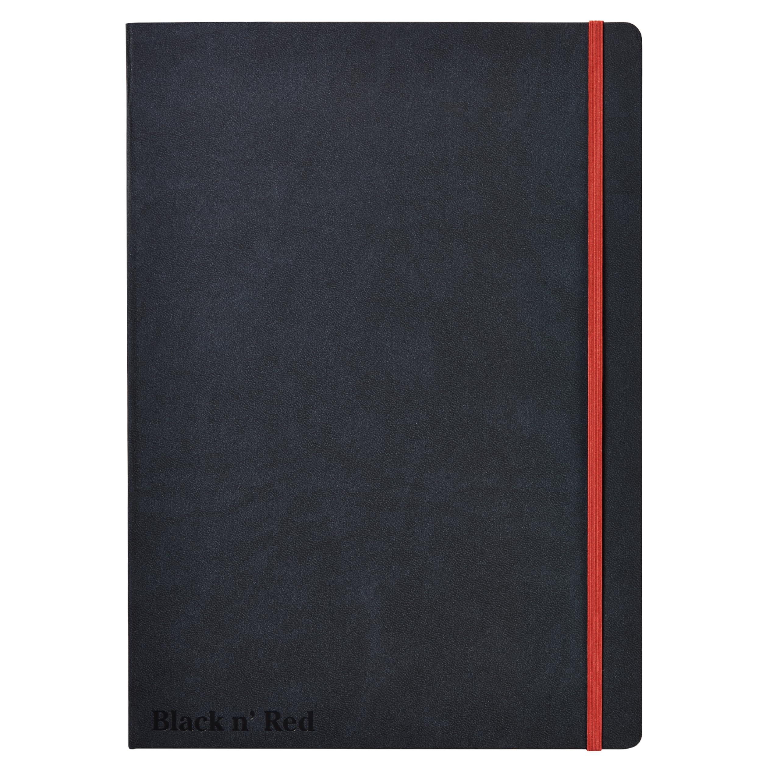 Black n Red Casebound Hardback Notebook Ruled A4 Black 400038675