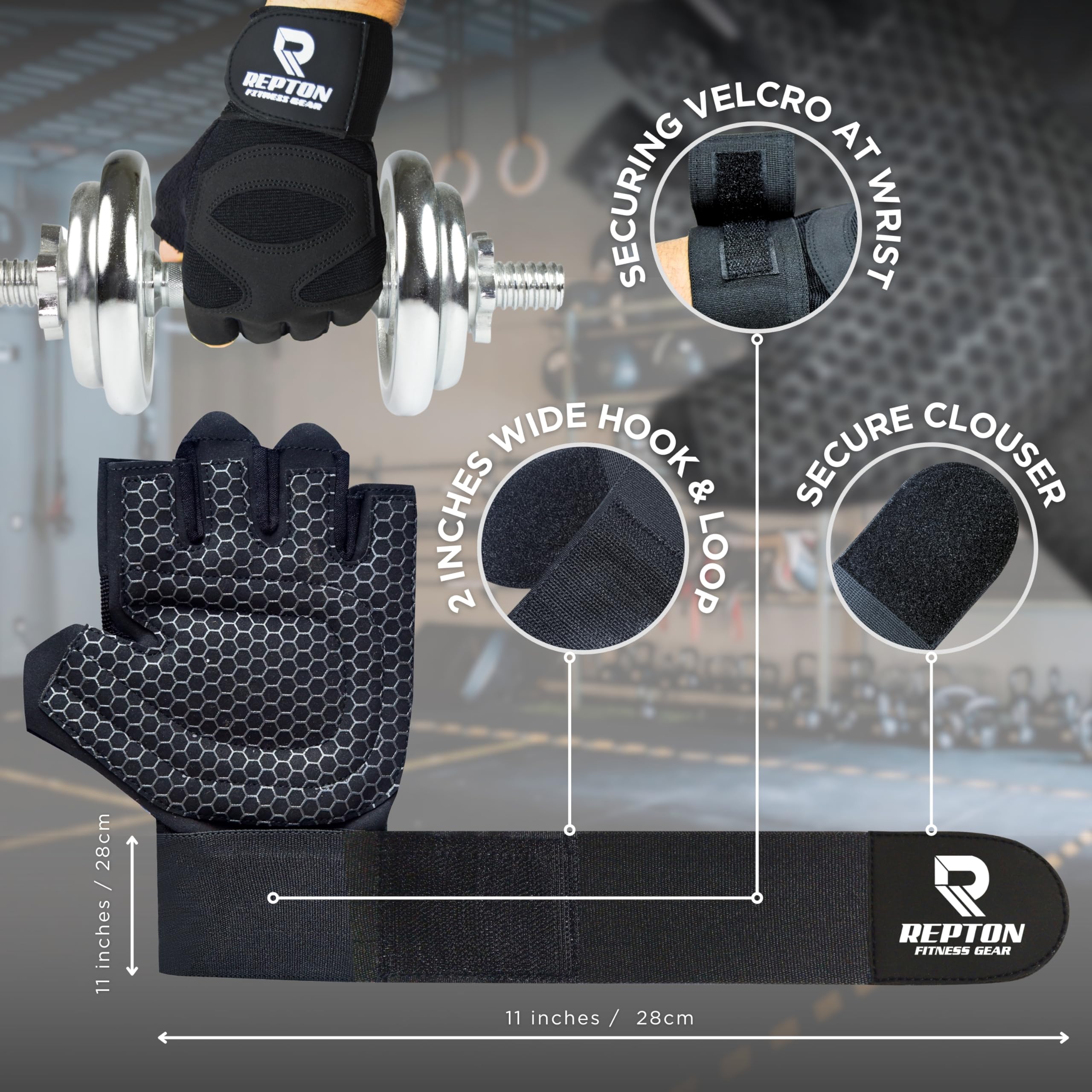 Repton Fitness Gears Gym Gloves with Wrist Strap - Image 4