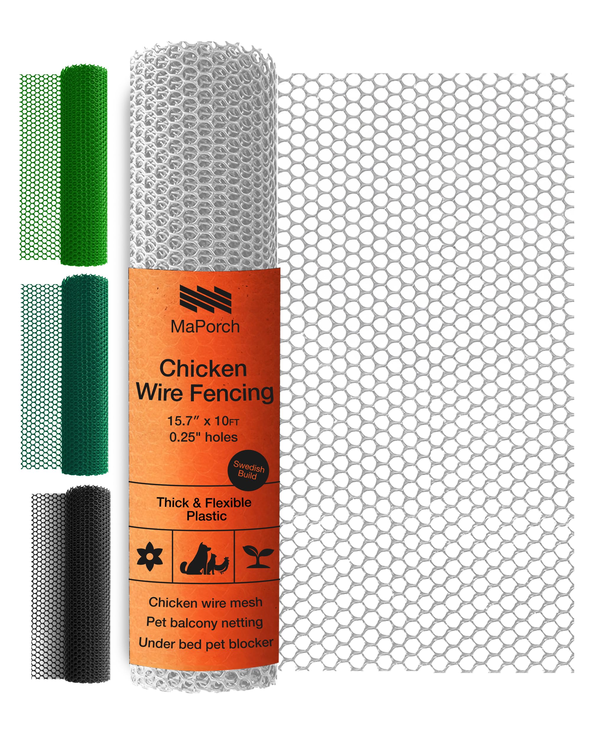 maporch plastic wire mesh fence - white mesh, 15.7 in x 10 ft - quick-install chicken wire fencing - plant protectors from animals - weather-resistant garden netting - pet barrier & poultry netting