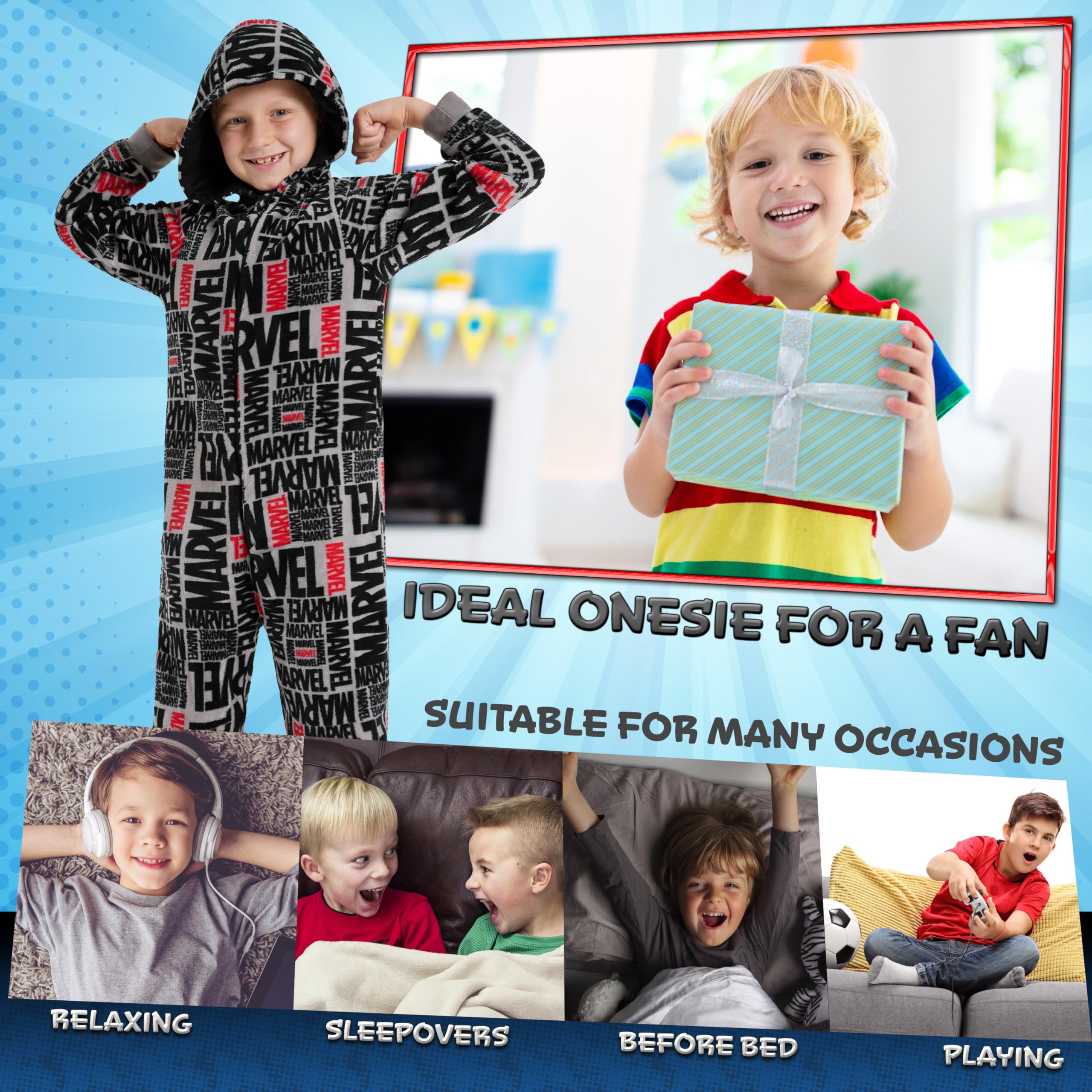 Marvel Combinaison Pyjama Enfant Garcon Surpyjama Grenouillère Garcon en Polaire Onesie Enfant Ado 9-15 Ans Avengers
