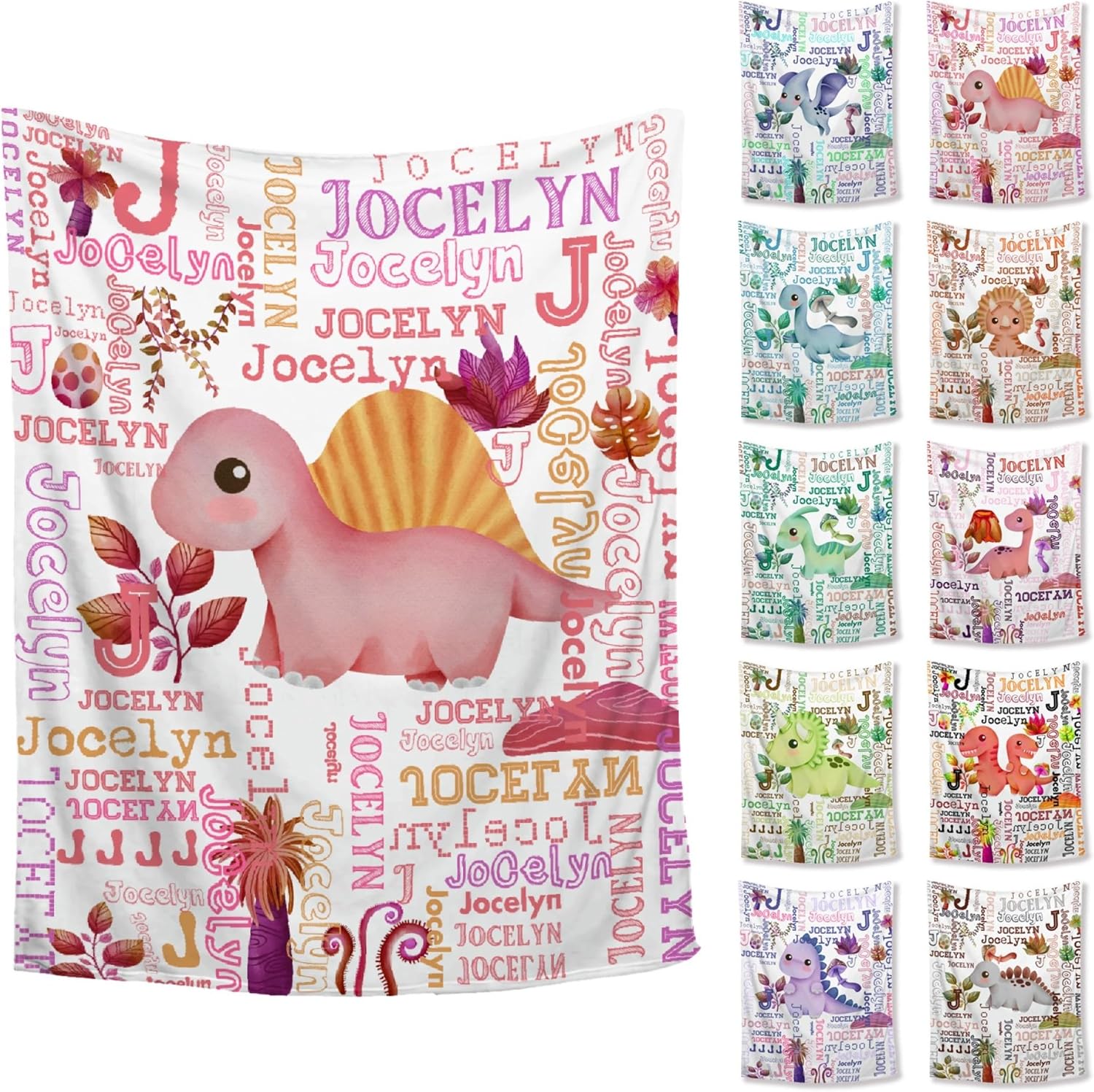 Personalized Baby Name Blanket Dinosaurs Gift for Baby Boys Girls Pink Flannel Throw Blankets- 40X50 Inch for Kids Custom Kids Blanket Gifts for Toddler Nursery Birthday