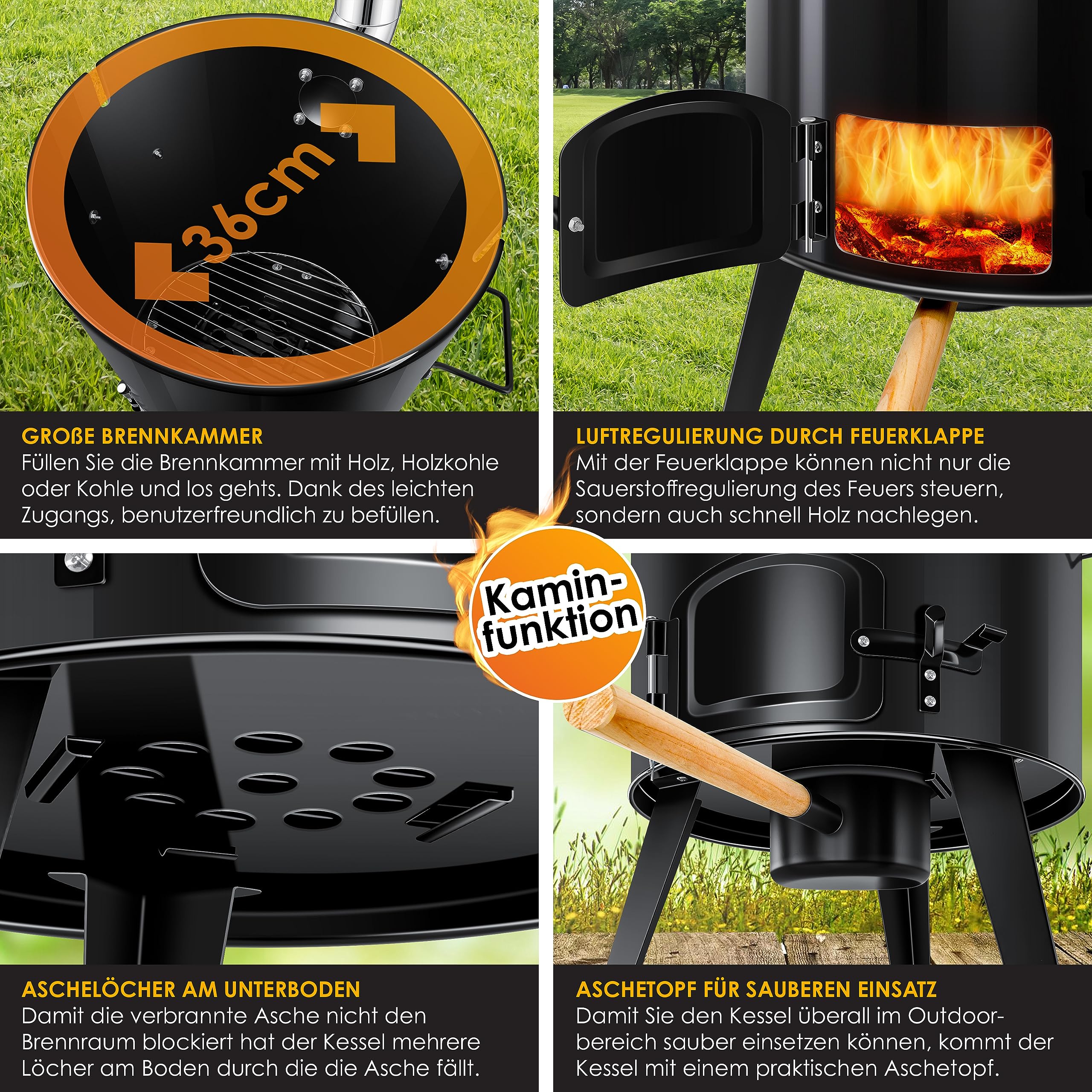 KESSER® Pentola per gulasch | Forno con Funzione Grill, griglia a Sfera + arrosto per Pollo 8 l Padella gulasch pentola 17 Litri Smaltata con Coperchio per la Cucina all'aperto