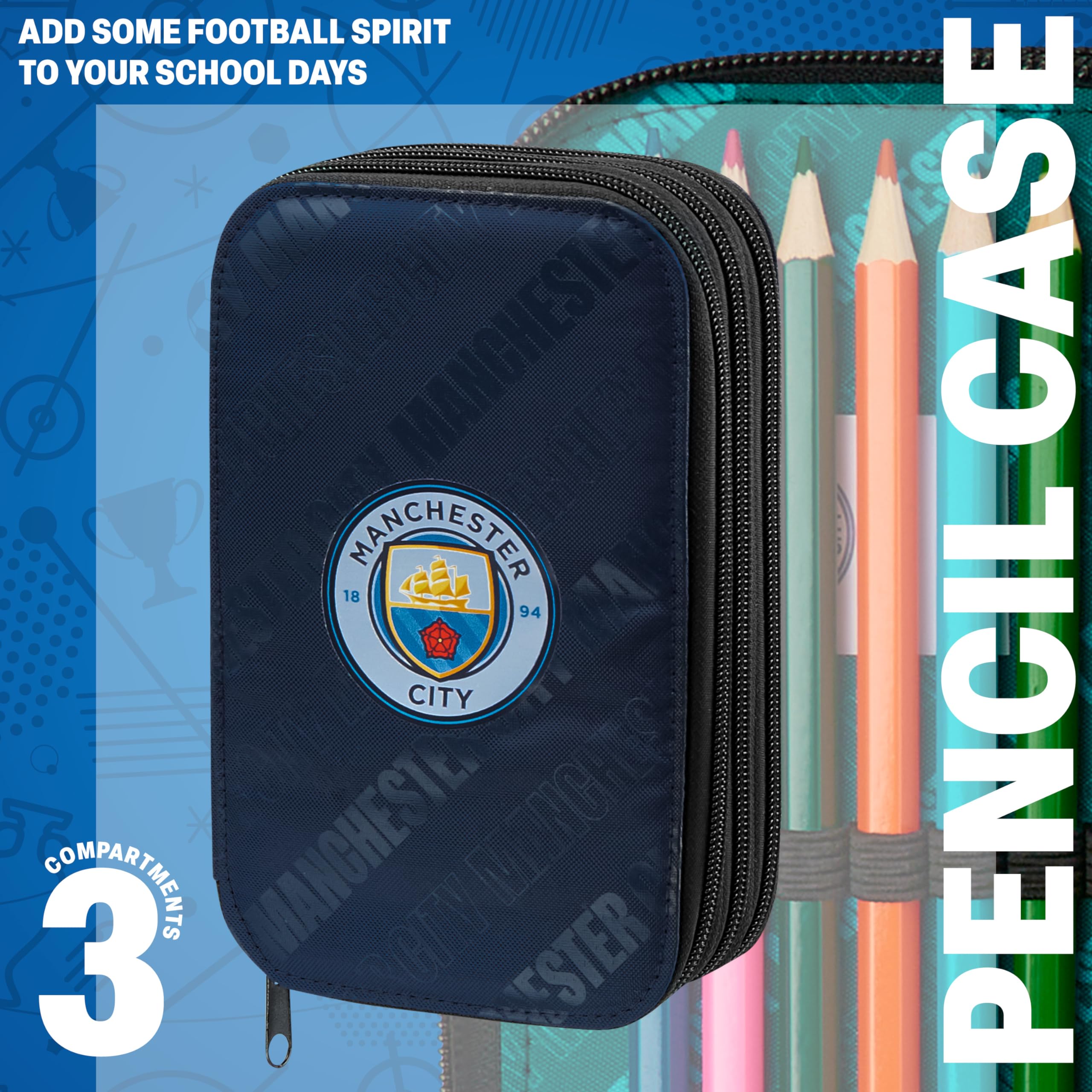 MANCHESTER CITY F.C. Filled Pencil Case Colouring Stationery Set School Supplies, Navy - Image 3