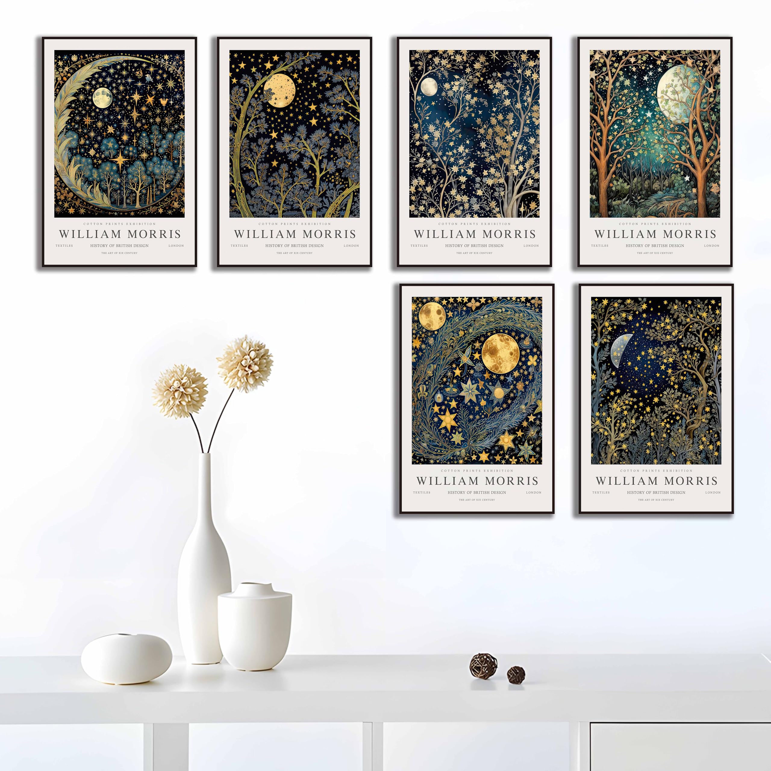 Amazon.co.jp: IspacK ウィリアム・モリス 月と星 プリント ウォール