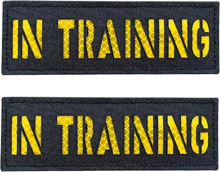 2 Pack Black Yellow Reflective Laser Cut Tactical Dog Patches Service Dog ,in Training,DO NOT PET, Tags with Hook and Loop Patches for Vests and Harnesses in Training