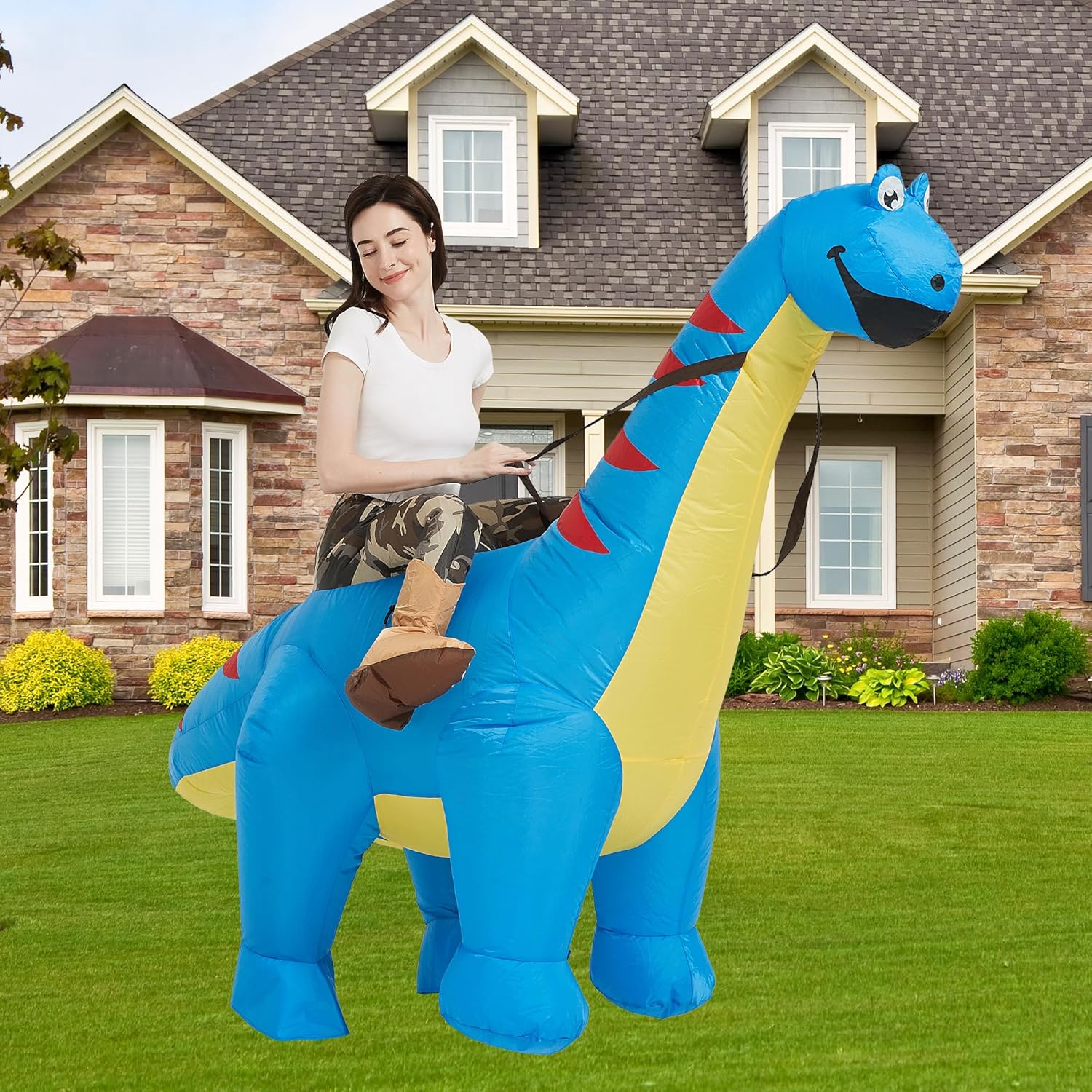 One Casa Inflatable Dinosaur Costume Riding Diplodocus T Rex Air Blow up Funny Party Halloween Costumes for Adult - Image 2