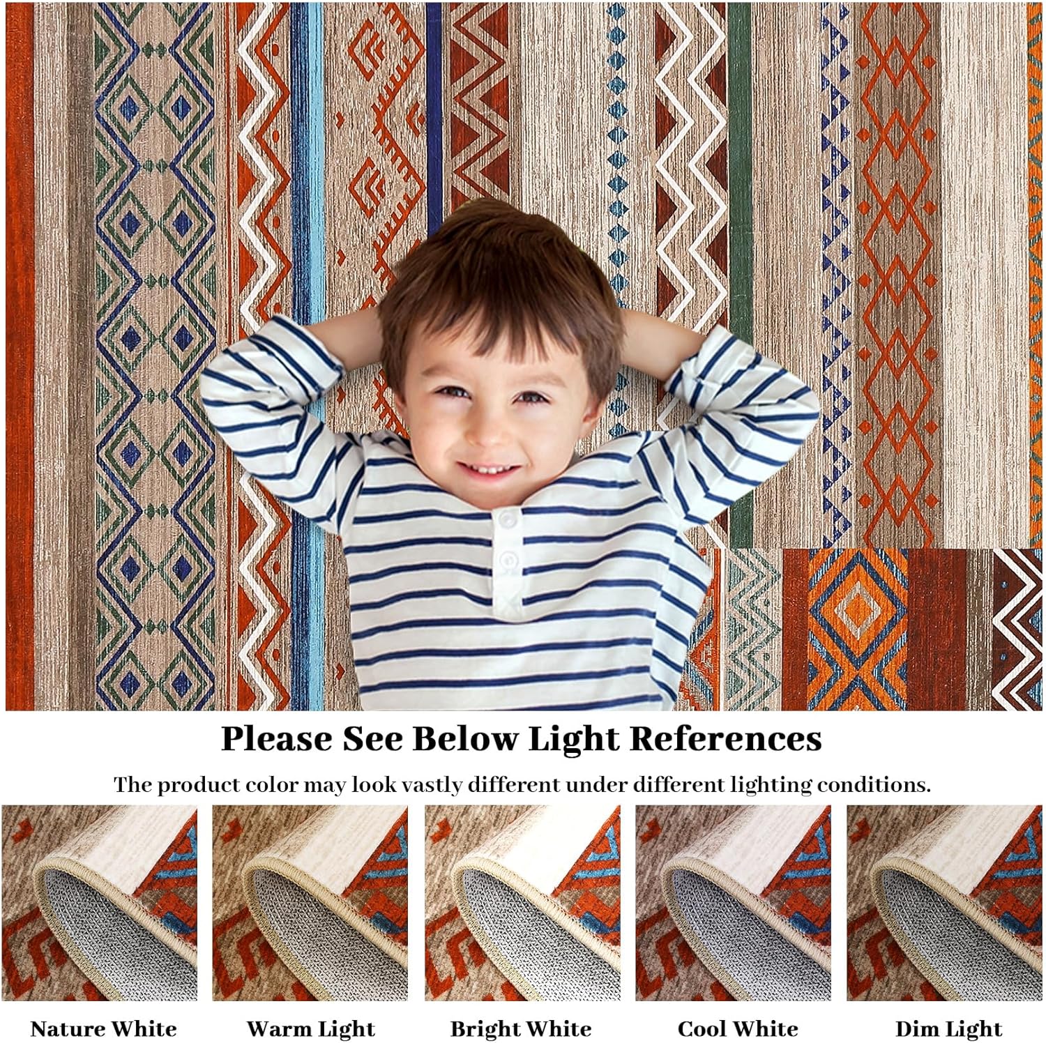 GarveeHome 9x12 Area Rugs for Living Room Washable Rugs, Geometric Rug Soft Low Pile Non-Slip for Dining Room Bedroom Office, Tribal Farmhouse Neutral Rug Stain Resistant Carpet, Multi Color