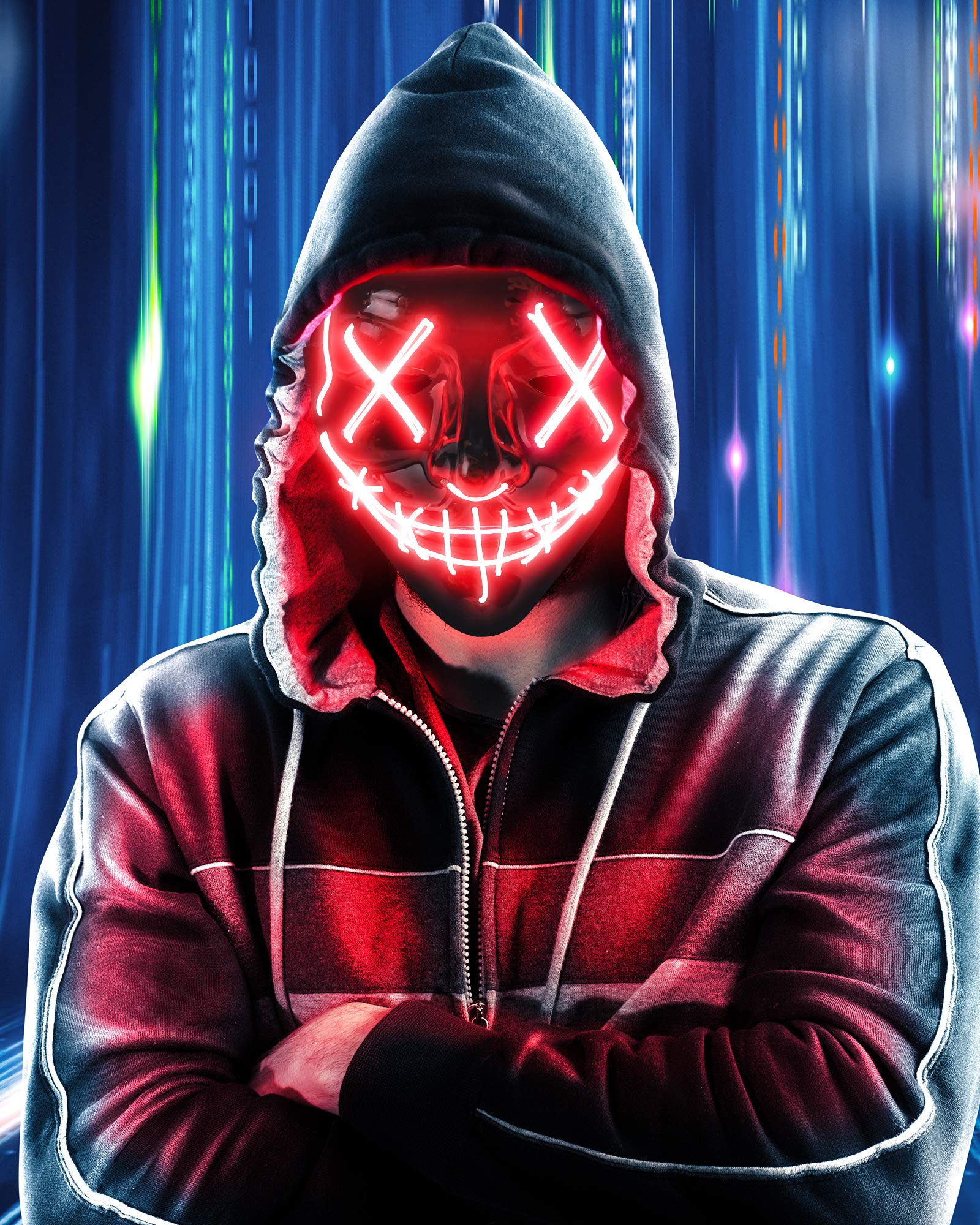 AnanBros - Maschera per Halloween, con luci a LED, maschera, per Halloween, 3 modalità di illuminazione, per cosplay e feste